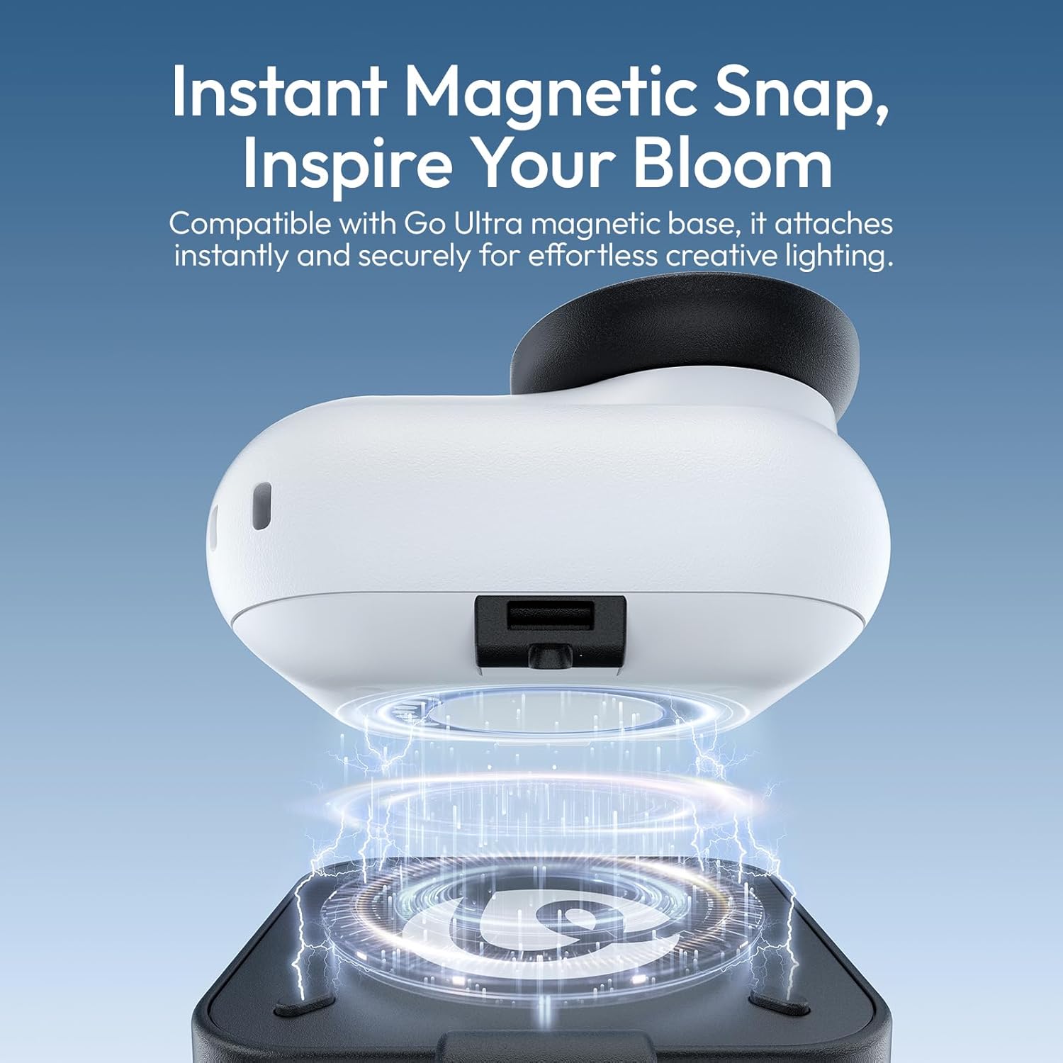 Detalle de Ulanzi IN07 Mini Lumière LED magnétique 5600K (IPX4) pour vlogging avec Insta360 GO Ultra, filetage 1/4