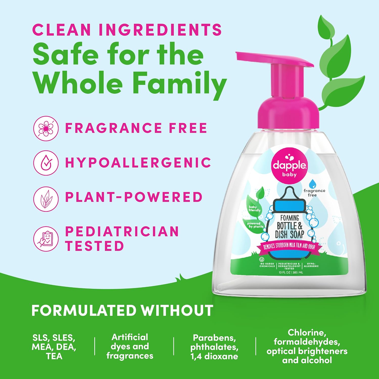 Detalle 2 de Dapple Baby DB002-13U Fragrance-Free Foaming Baby Bottle & Dish Soap, 13 fl oz