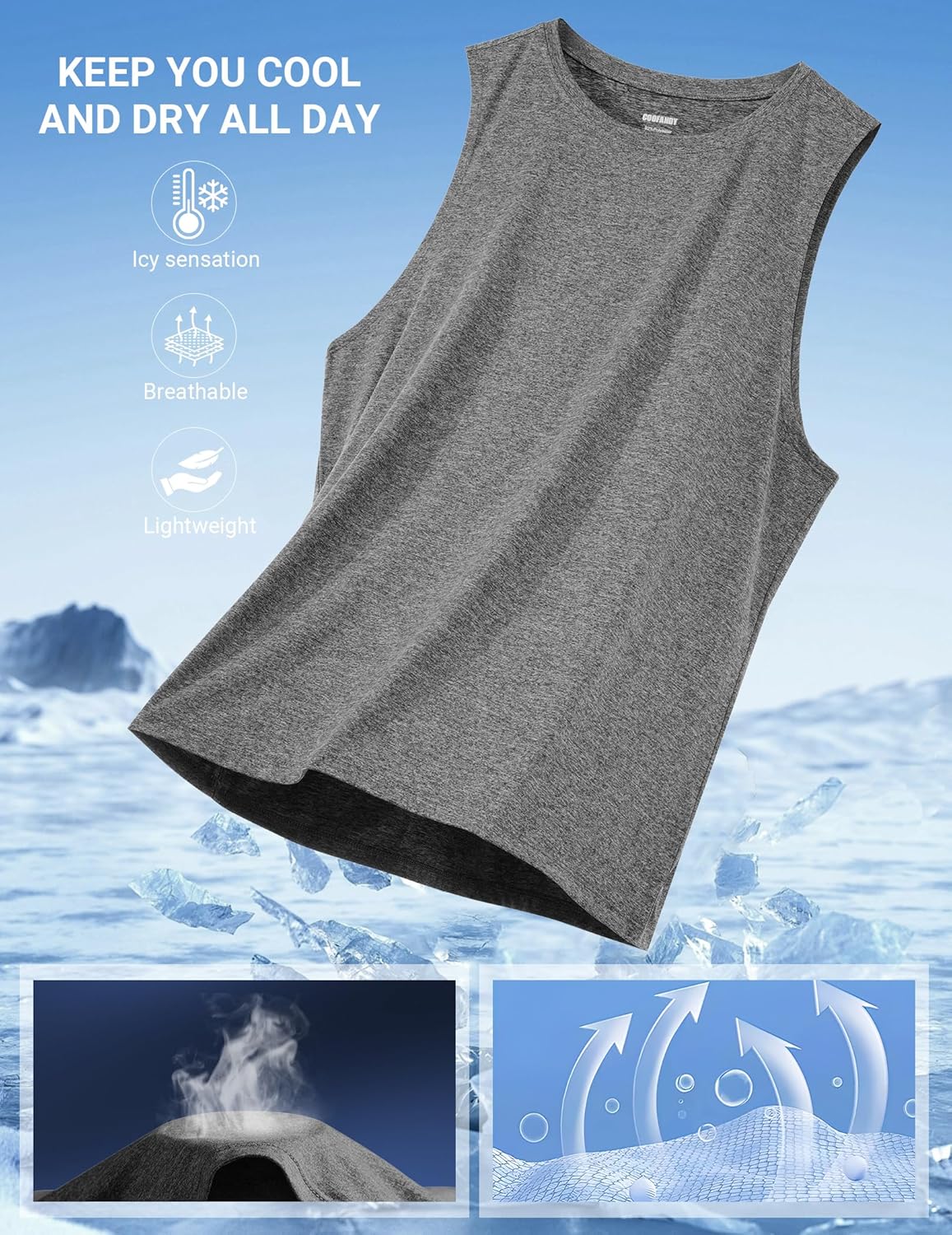 Detalle de COOFANDY Men’s Dry Fit Workout Tank Top (UPF 50+), Sleeveless Gym & Running Muscle Shirt