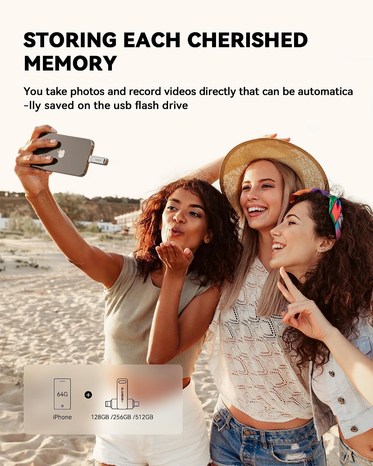 Detalle de BLANBOK+ BLA2431 256GB MFi Photo Stick with Lightning, USB-C and USB