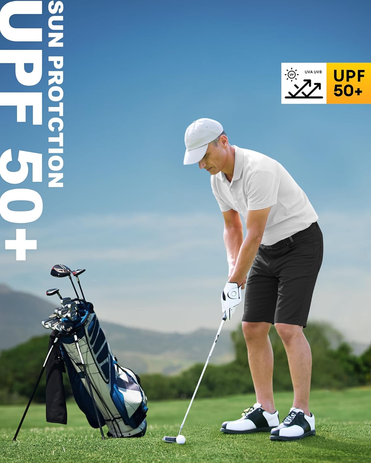 Detalle de 33,000ft Herren Golf Shorts Stretch – 11" Bermuda Shorts mit 5 Taschen, feuchtigkeitsableitend und UPF50+