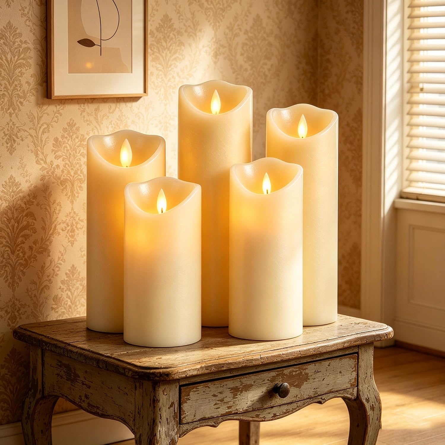 Detalle de Da by DBY005 Ivory Wax Flameless Candles, 5-Piece Set with Moving Flame