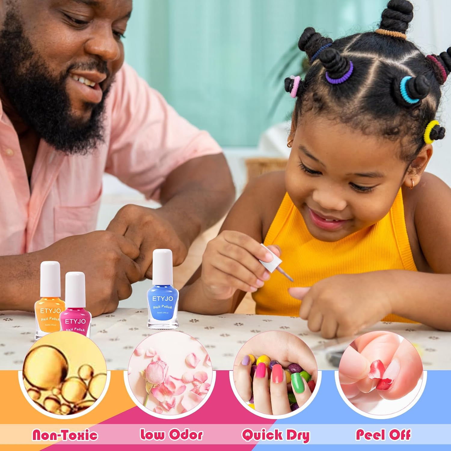 Detalle de ETYJO Kindernagellack Ungiftig – 12 Glitzerfarben, schnell trocknend, Peel-Off auf Wasserbasis