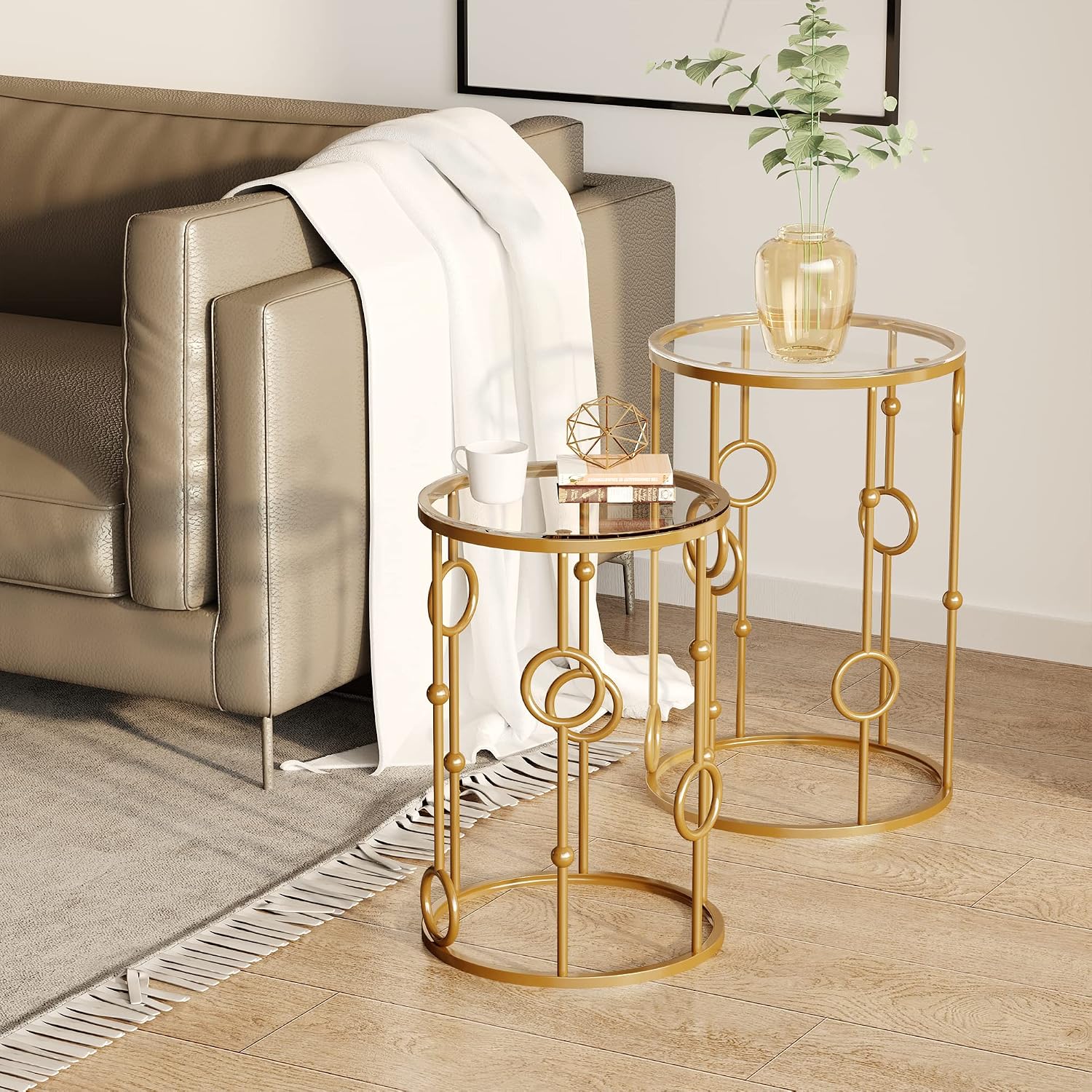 Detalle 2 de HOMCOM Tables gigognes art déco Ø41 Ø36 cm