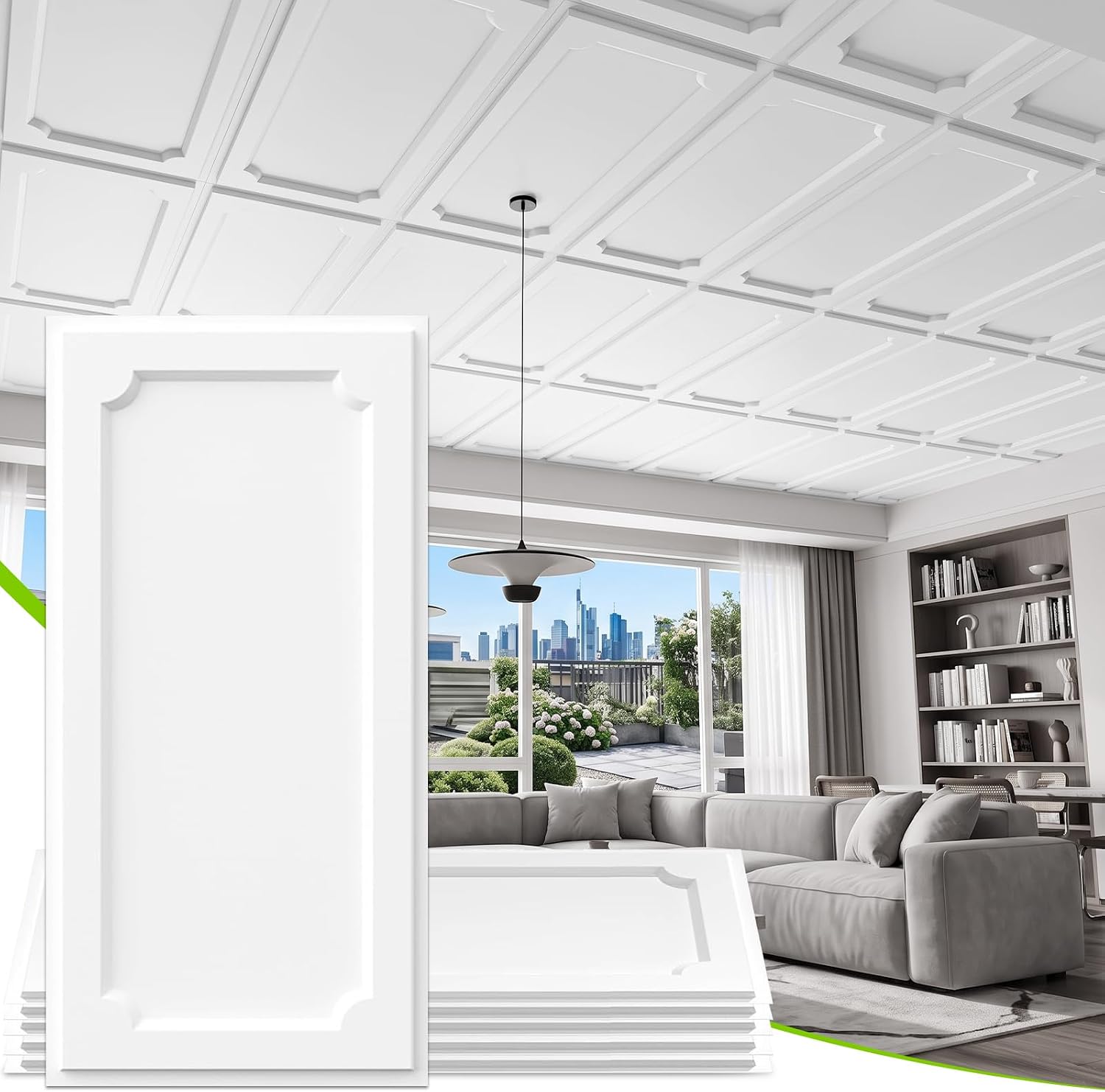 Detalle de LooYee 2 x 4 ft PVC Drop Ceiling Tiles, White, Waterproof, 24-Pack