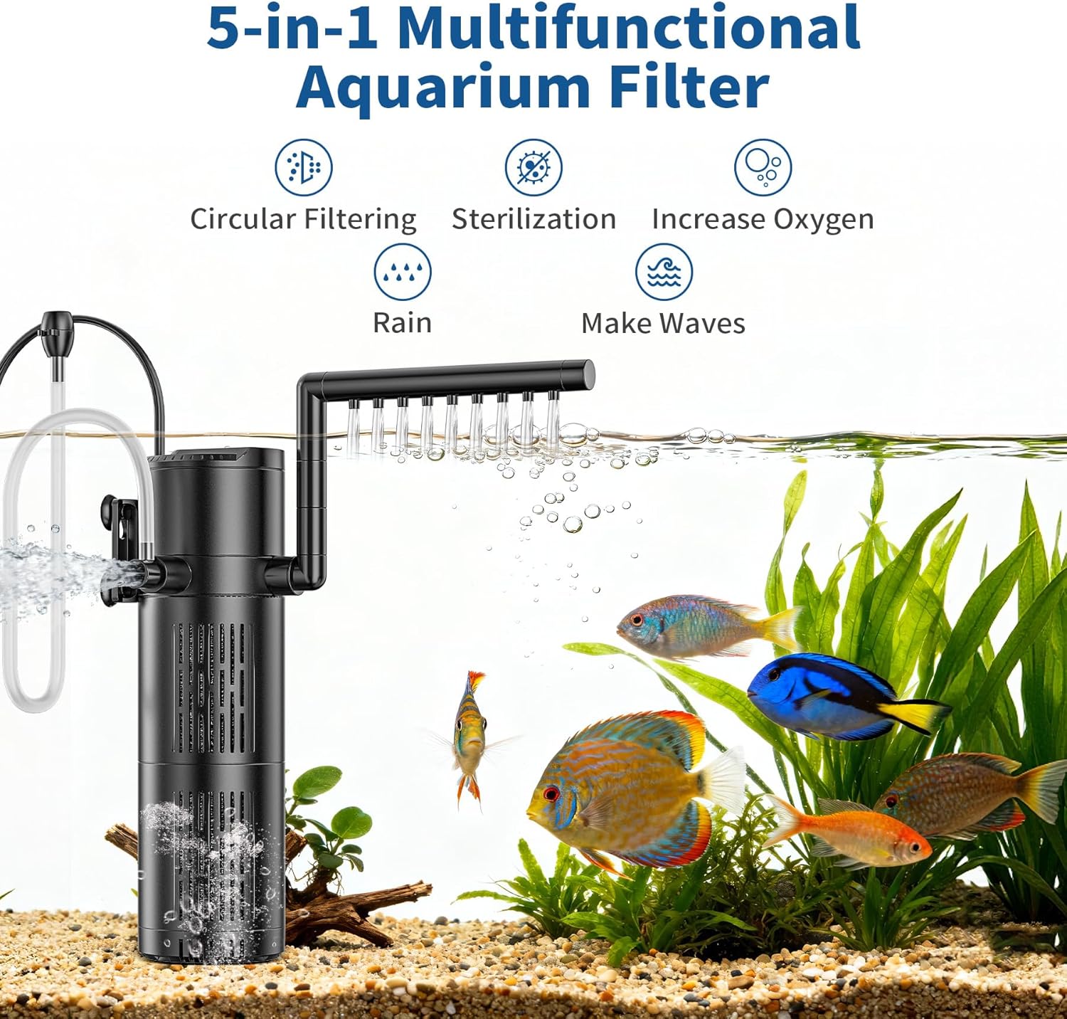 Thumbnail 1 de everfarel Filtre Intérieur Aquarium Pompe Aquarium 5-en-1 avec UV 6W – 40–1500 L