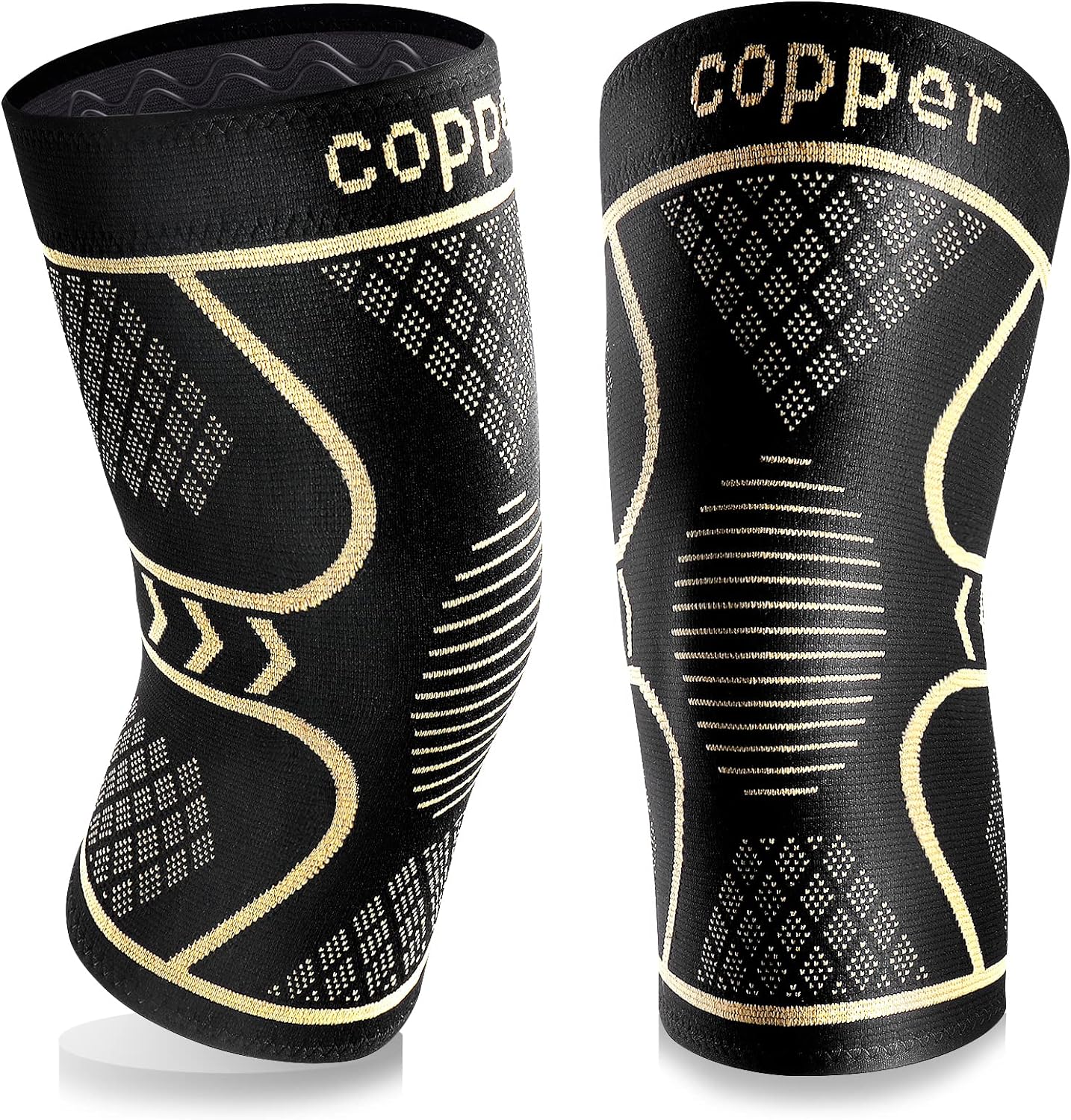 Copper Knee Braces for Women and Men (2-Pack) Knee Compression Sleeves for Pain Relief and Support