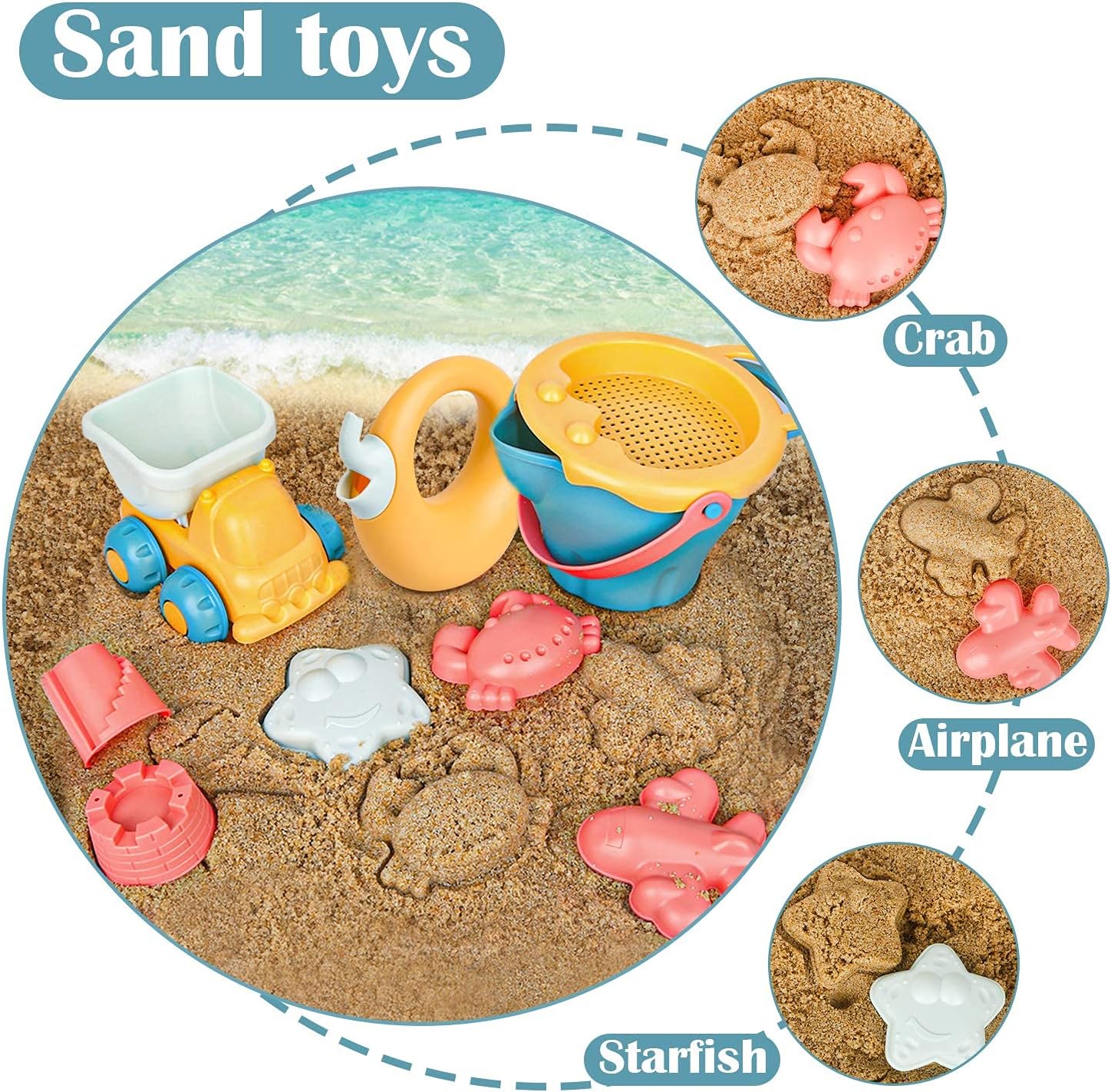 Detalle de Sanlebi 17‑teiliges Strandspielzeug-Set mit Netztasche – Sandkasten-Equipment für Kinder