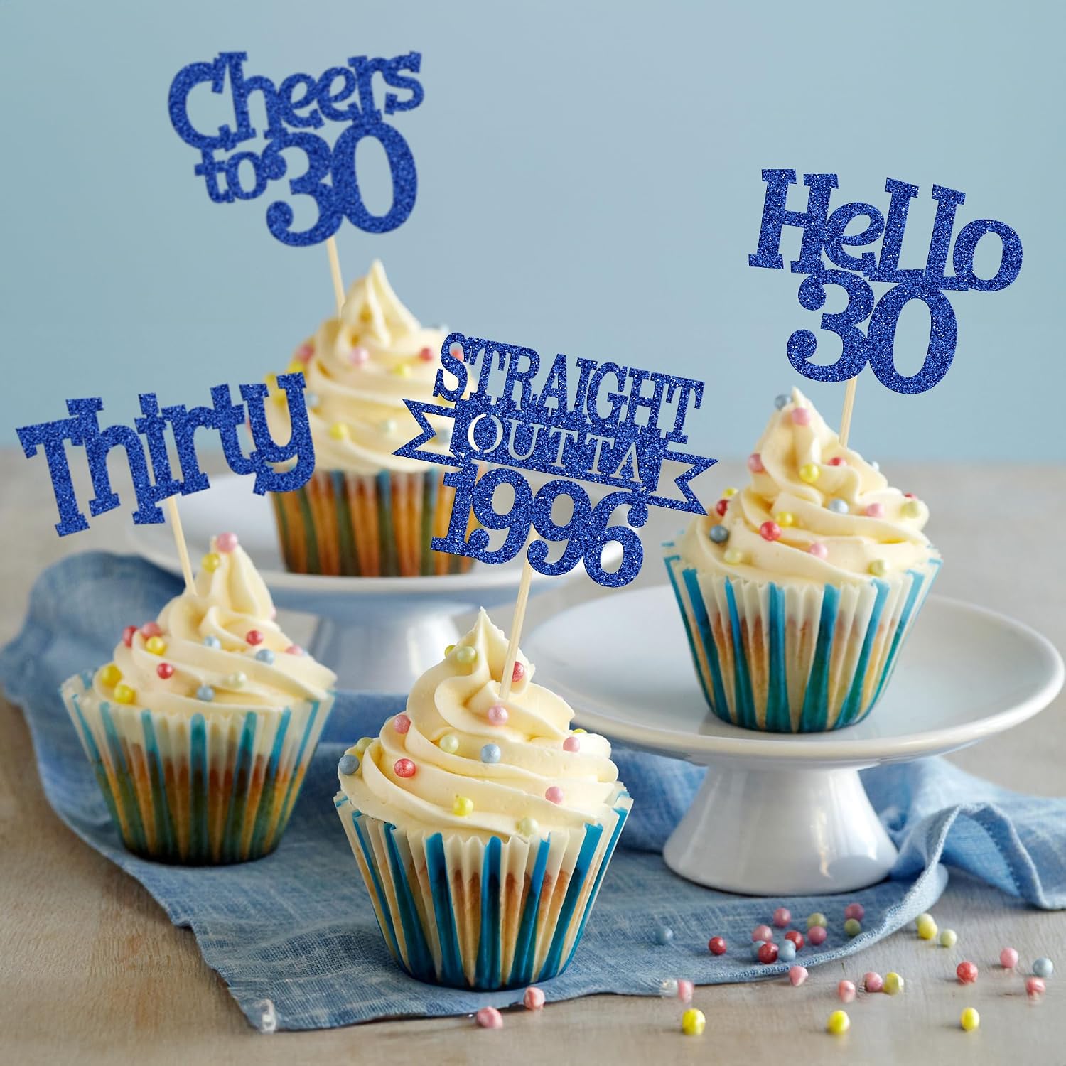 Detalle 1 de Ephlyn Birthday Cupcake Toppers Blue
