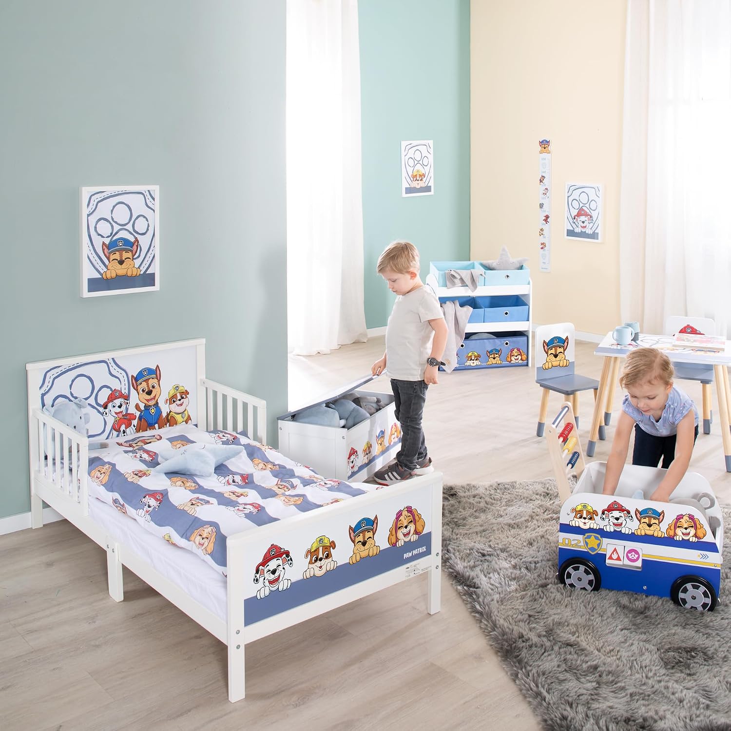 Detalle de roba Messlatte für Kinder Paw Patrol – Größenmesser 70–150 cm, Holz MDF weiß/blau