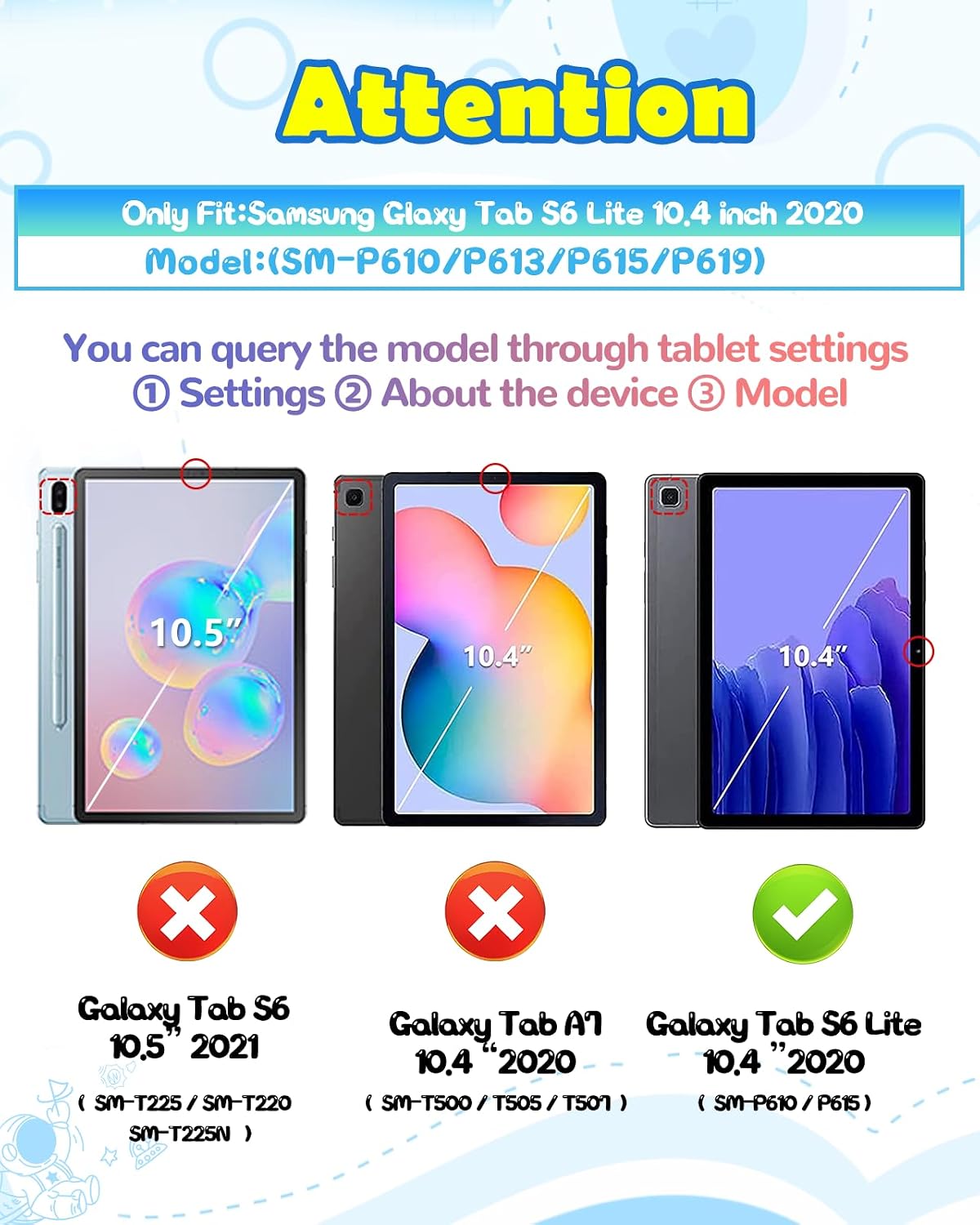 Thumbnail 1 de SurgeCraft 10.4” Galaxy Tab S6 Lite Case with Shoulder Strap, 360° Rotating Stand and Cute Astronaut Pattern