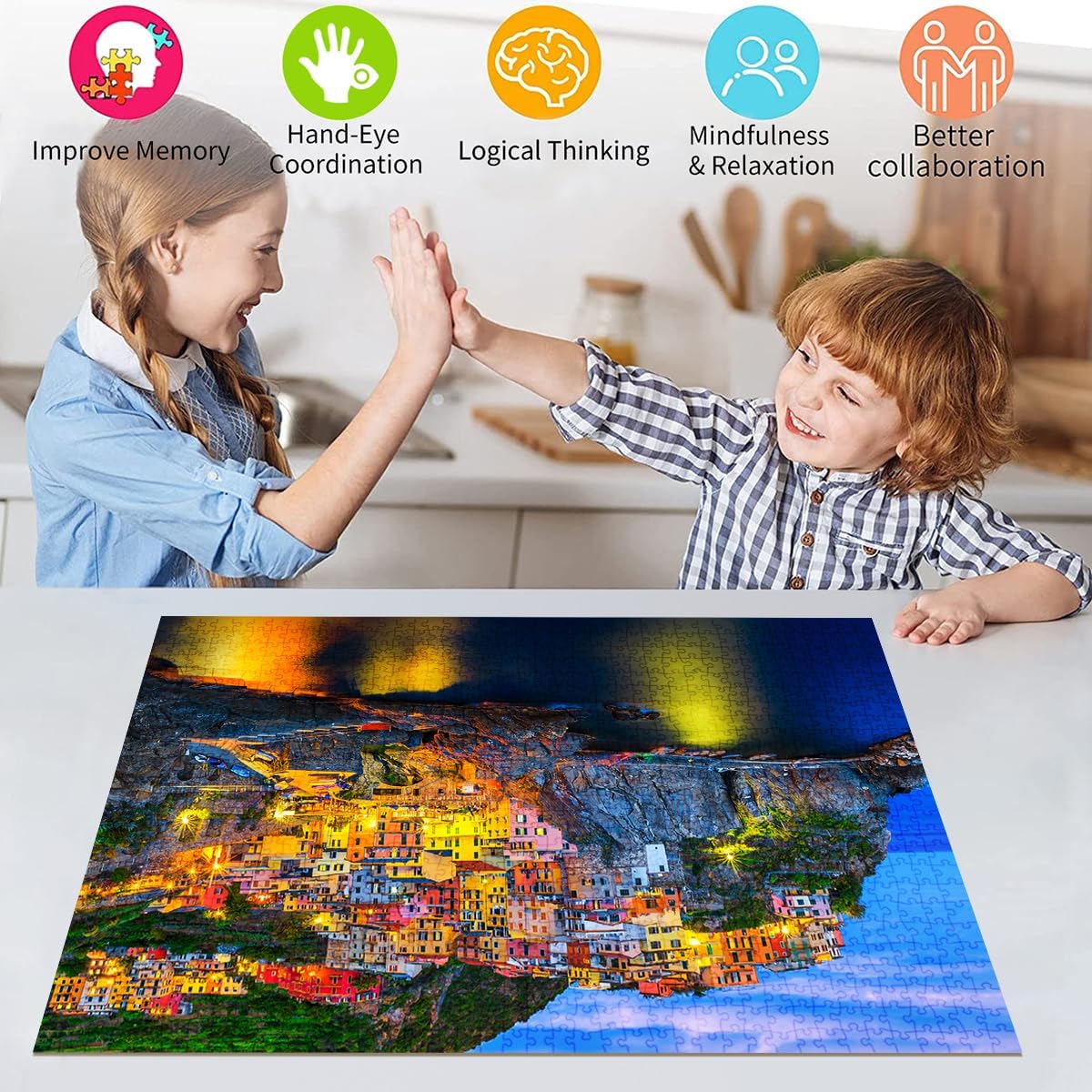 Detalle 2 de HUADADA 1000-Piece Jigsaw Puzzle: Cinque Terre at Night