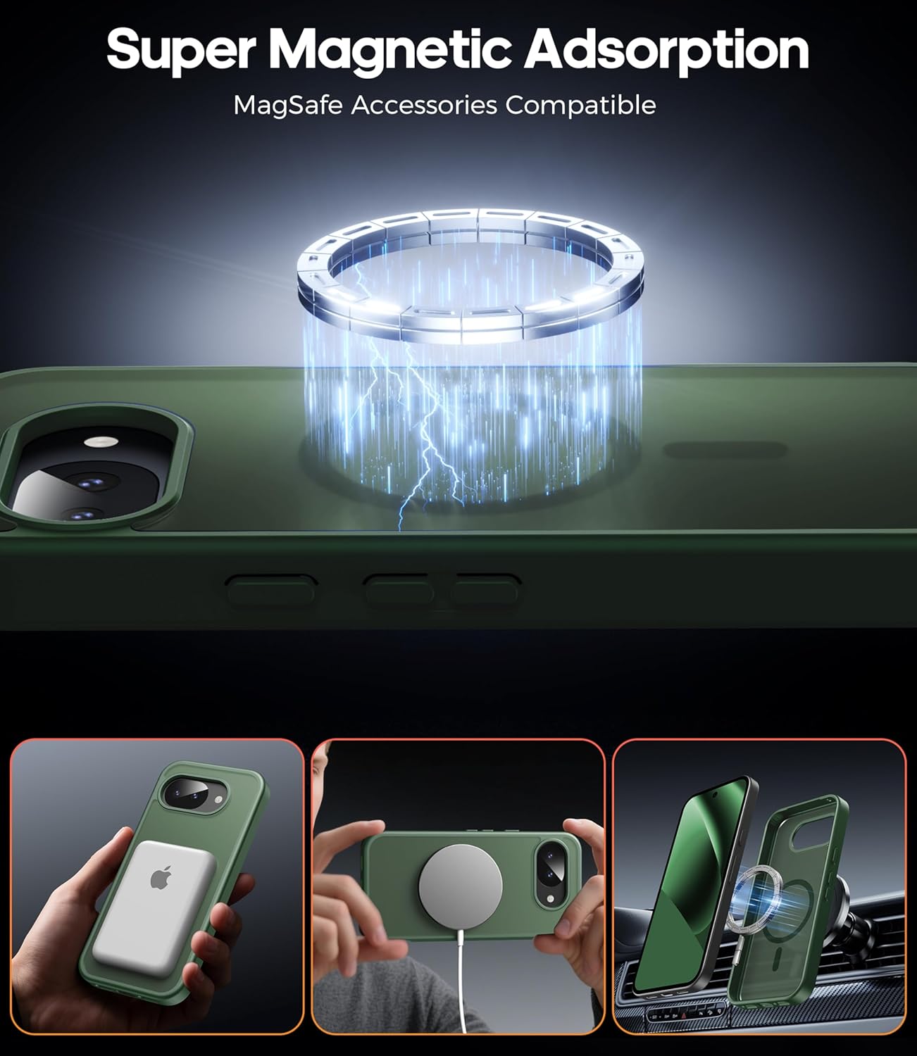 Thumbnail 3 de Opkiegrn Compatible Case for Google Pixel 10a 5G with MagSafe + 2 HD Screen Protectors (Dark Green, Military-Grade Shockproof)