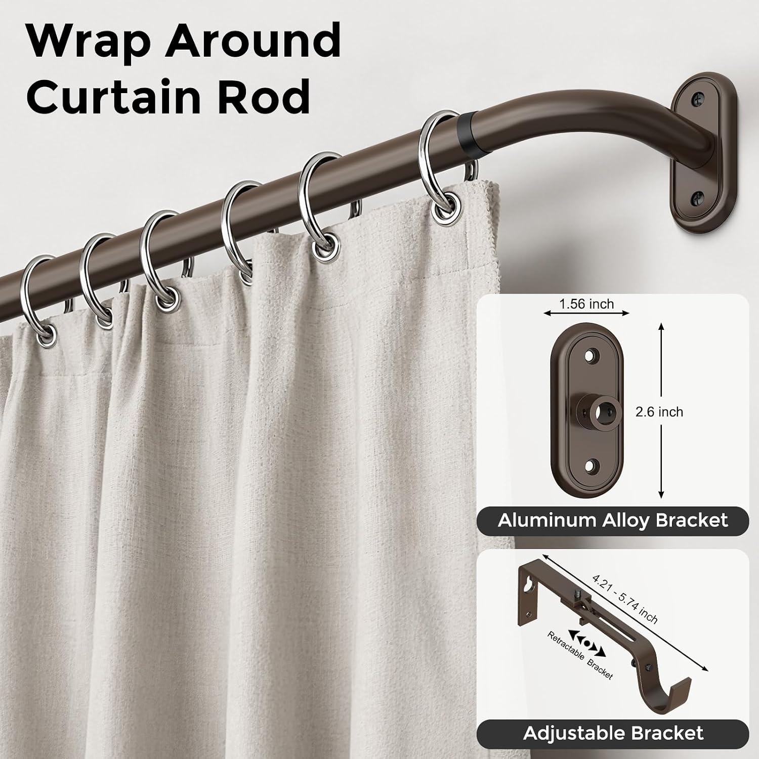 Detalle 2 de Wolistsa Wrap Around Metal Curtain Rod, 32–46-Inch Bronze Window Rod