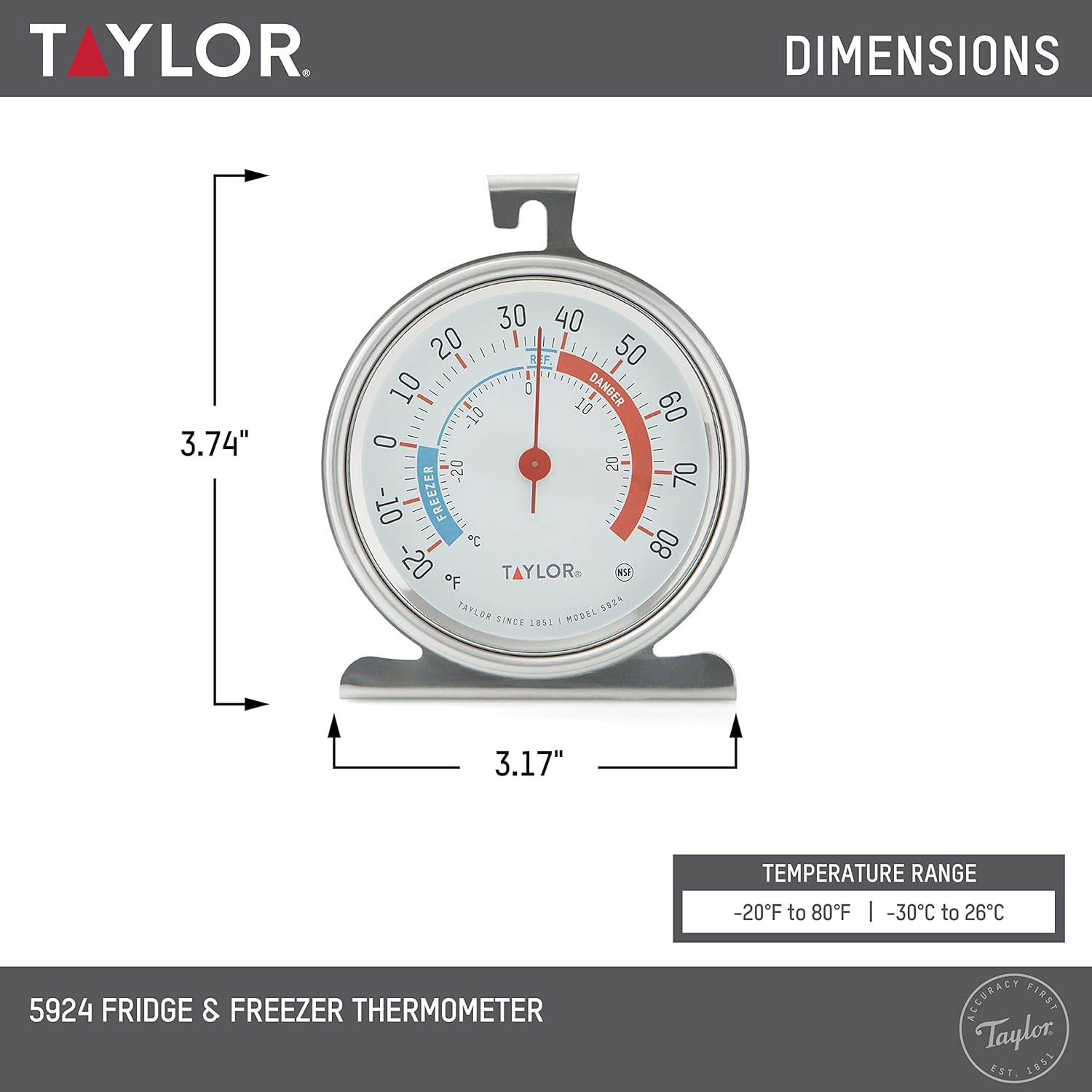 Detalle de Taylor 5924 Large Dial Refrigerator Thermometer 3"