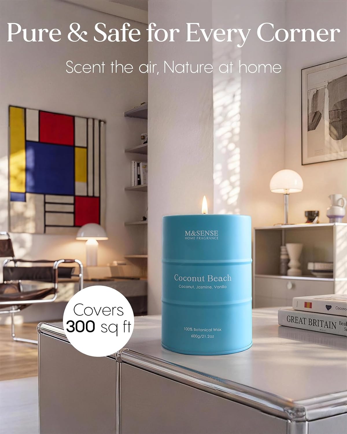 Detalle 1 de M&SENSE Coconut Beach Scented Candle, 21.2 oz Soy Blend Wax