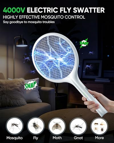 Detalle de VIWAVE Raqueta Mosquitos Electrica 4000V: 2 en 1 con Luz UV y Base Estable