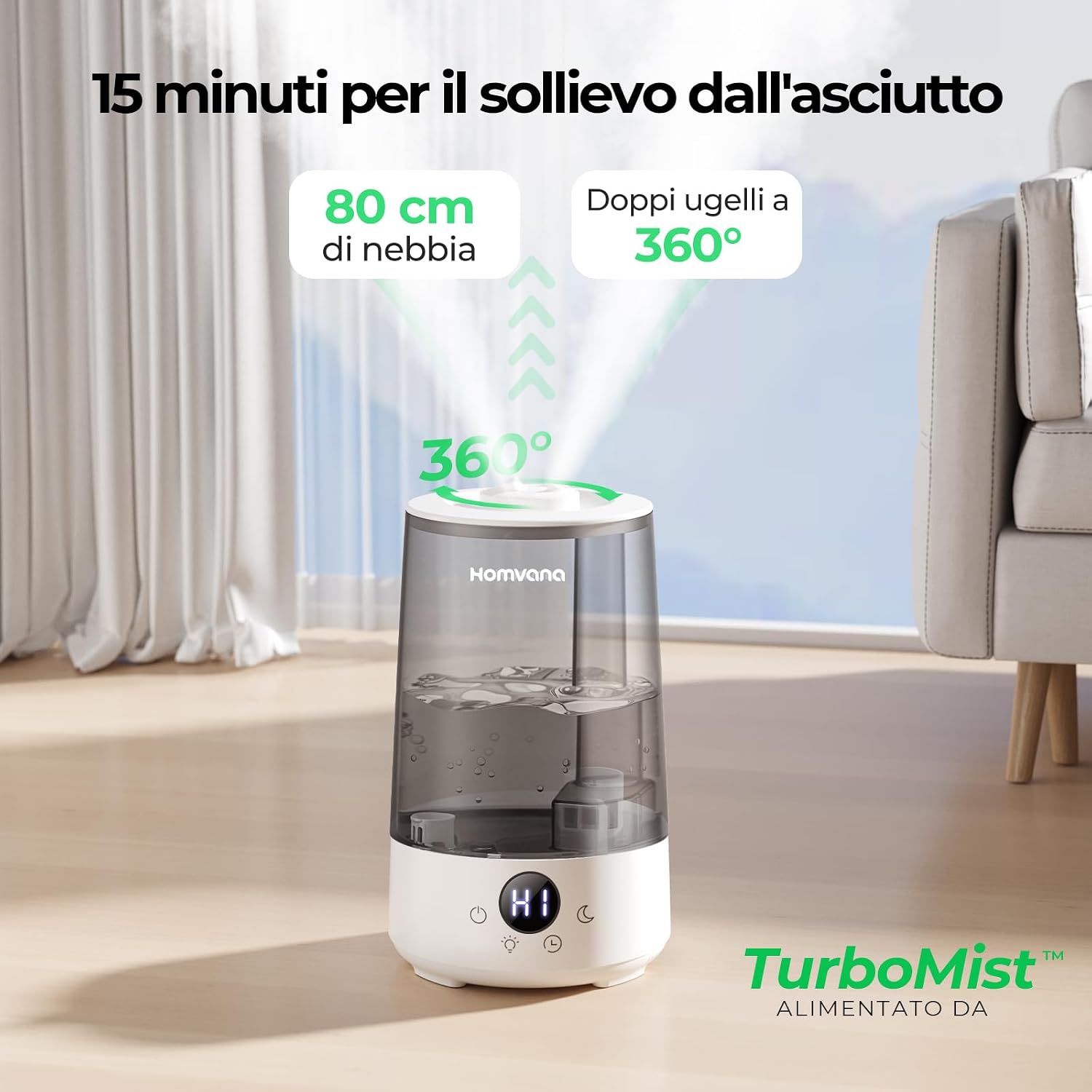 Detalle 2 de Homvana 360°Cool Mist Umidificatore 3,6L 🌫