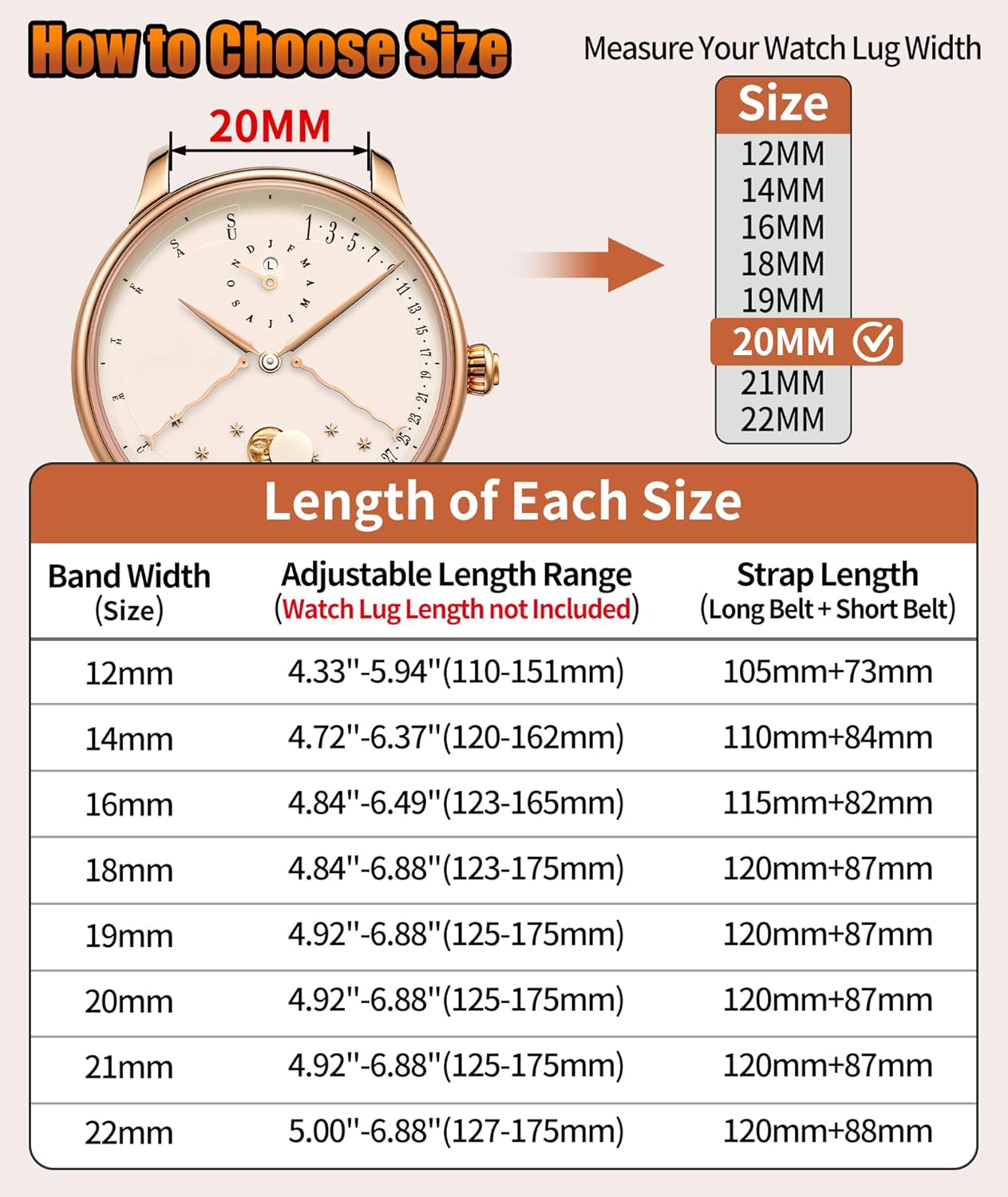Thumbnail 5 de BINLUN leather watch strap with quick release (12–22mm) in multicolours