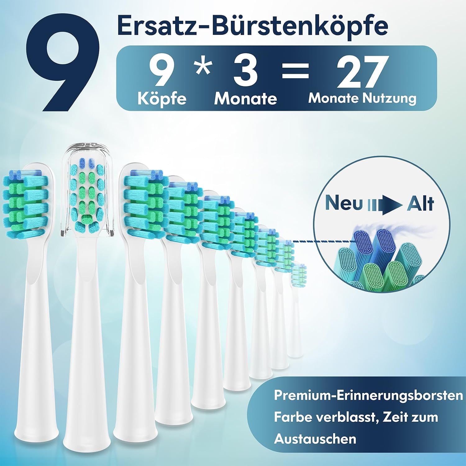 Detalle de DADA-TECH Schallzahnbürste mit 5 Putzmodi, Timer und 9 Zahnbürstenköpfen (Grün)