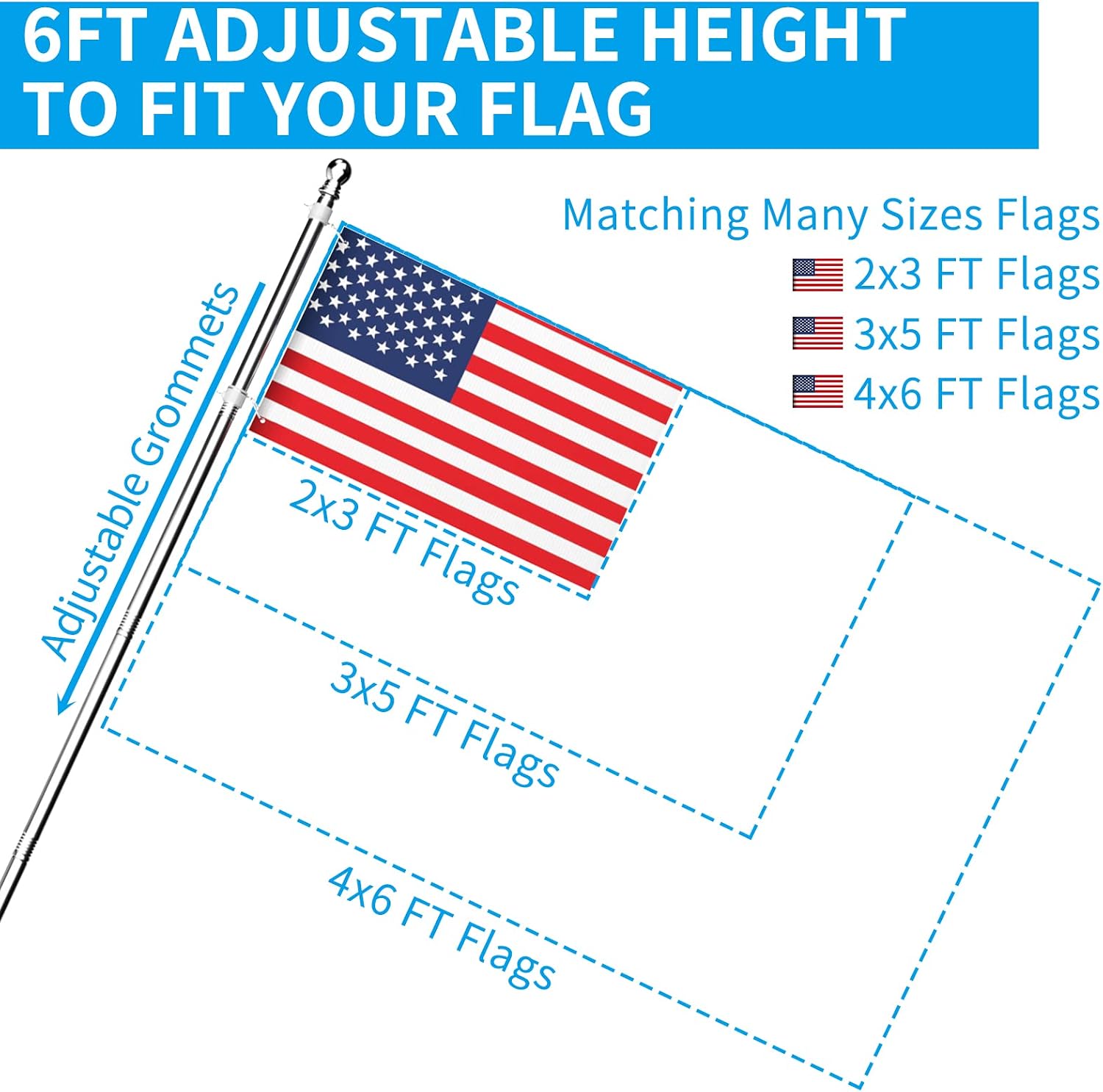 Detalle 2 de ZMTECH ZM-FP-S/6/1 6-Foot Stainless Steel Flagpole Kit with Adjustable Bracket