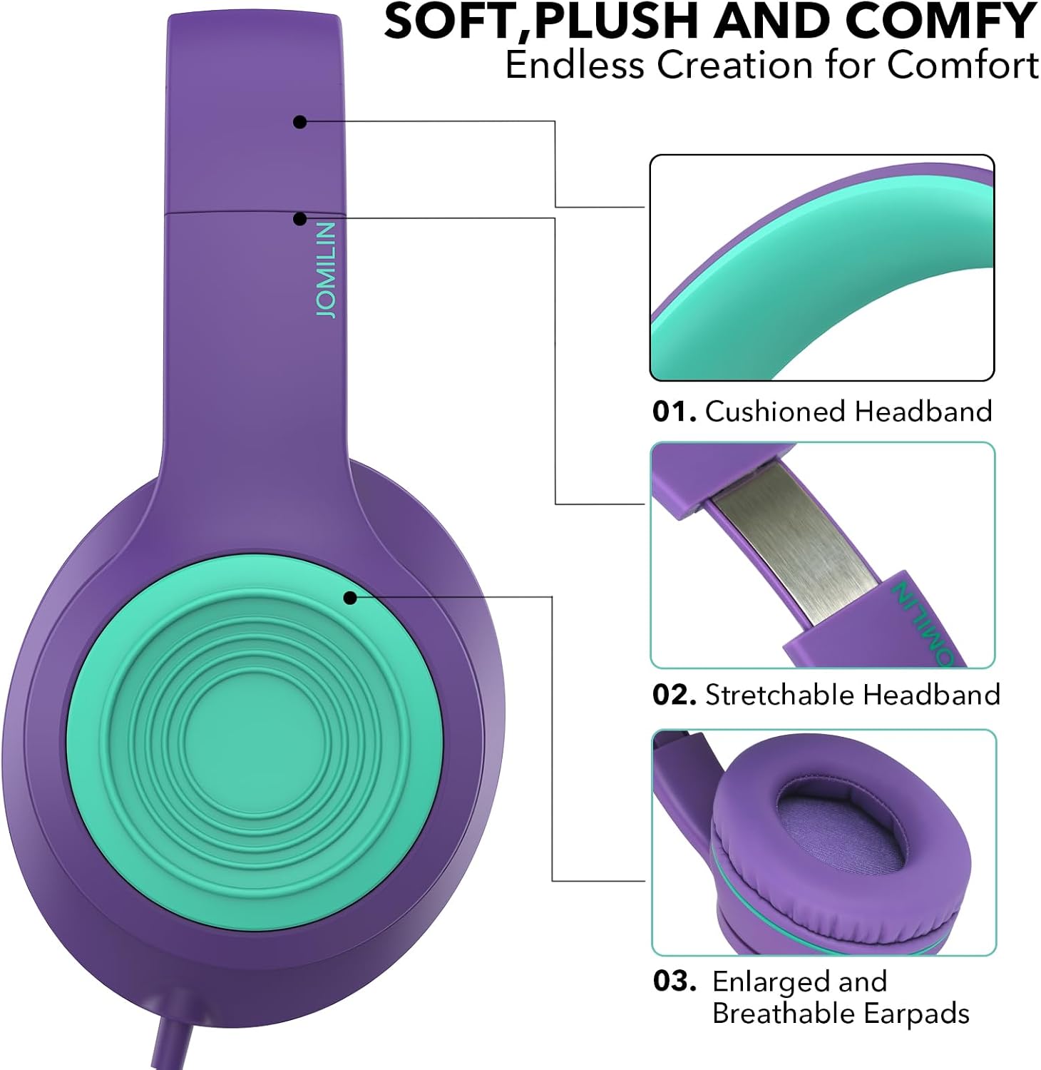 Thumbnail 3 de JOMILIN A8 Wired Over-Ear Headphones with Microphone