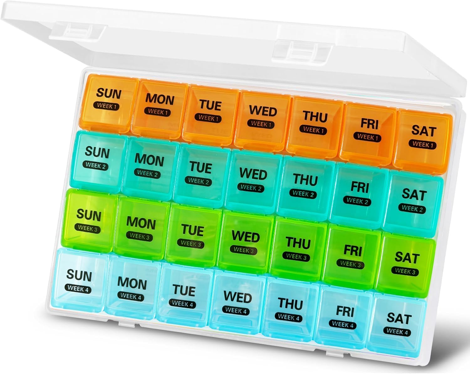Detalle de Eastrise Large Monthly Pill Box Organiser – 28 Day Travel Box with 4x7 XL Compartments