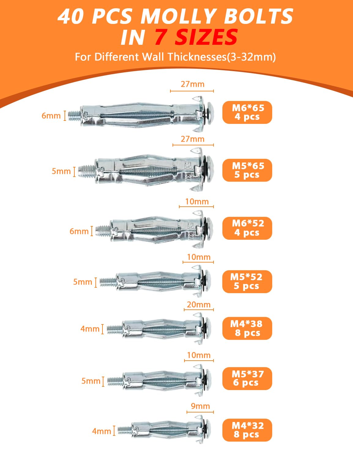 Detalle 2 de FOREVTL Kit Complet 40 pièces Pince pour chevilles Molly