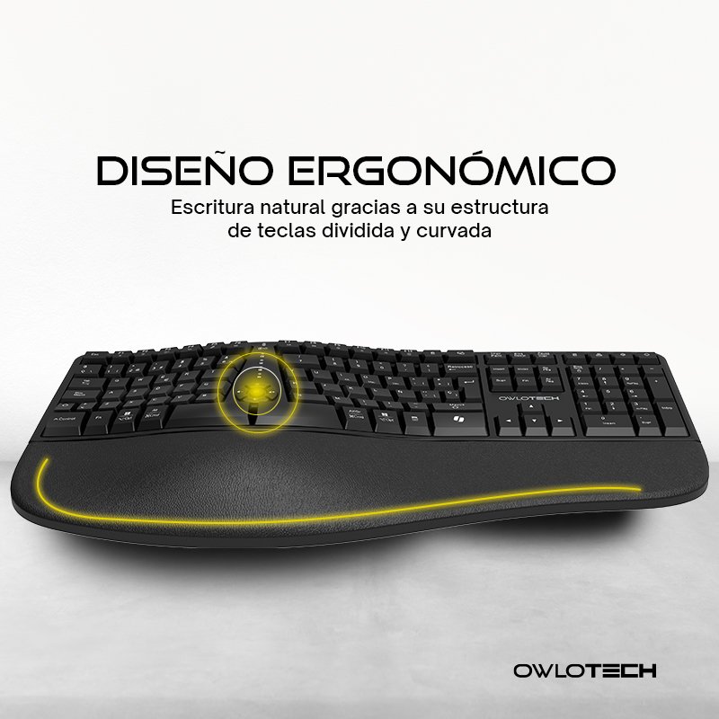 Detalle 2 de Owlotech EK500 Teclado wireless ergonómico negro ⌨
