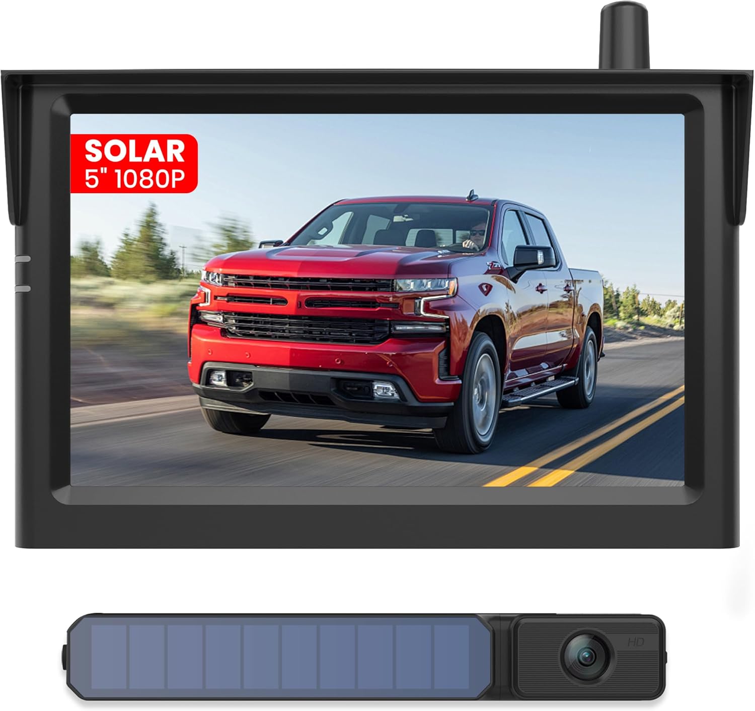 Detalle de Foxpark 5" Solar Rückfahrkamera kabellos Set mit HD1080P Monitor und 2-Kanal-Unterstützung (IP69K)