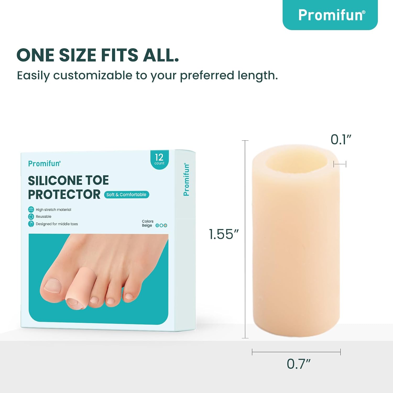 Detalle 2 de Promifun Silicone Toe Protectors (12-pack) – Soft Gel Toe Sleeves & Toe Separators for Hammer Toes, Corns and Blisters (Beige)