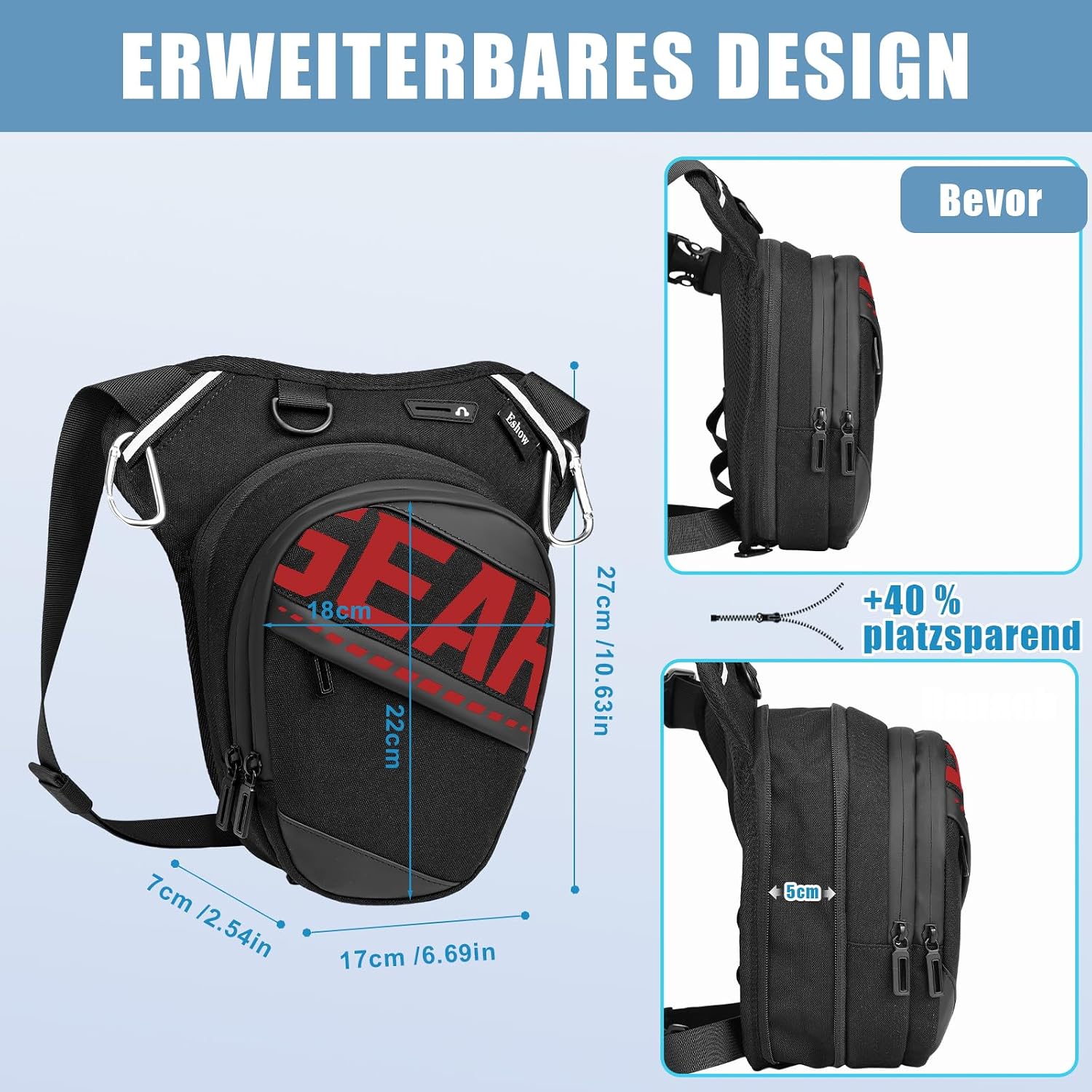 Thumbnail 2 de Eshow Beintasche Motorrad – erweiterbare Oberschenkeltasche für Herren und Damen