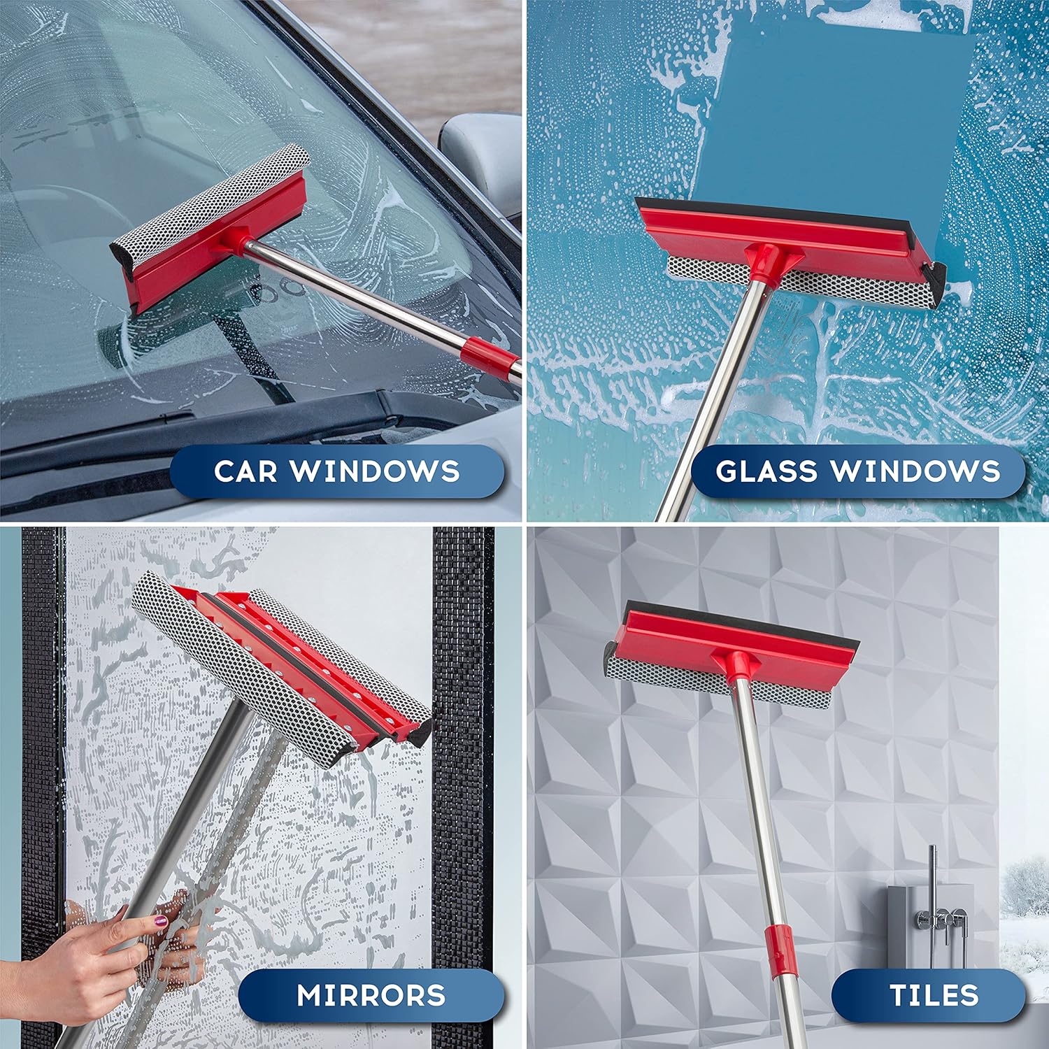 Detalle de DSV Standard Window Squeegee: 2-in-1 Window Cleaning Kit with 55" Telescopic Pole