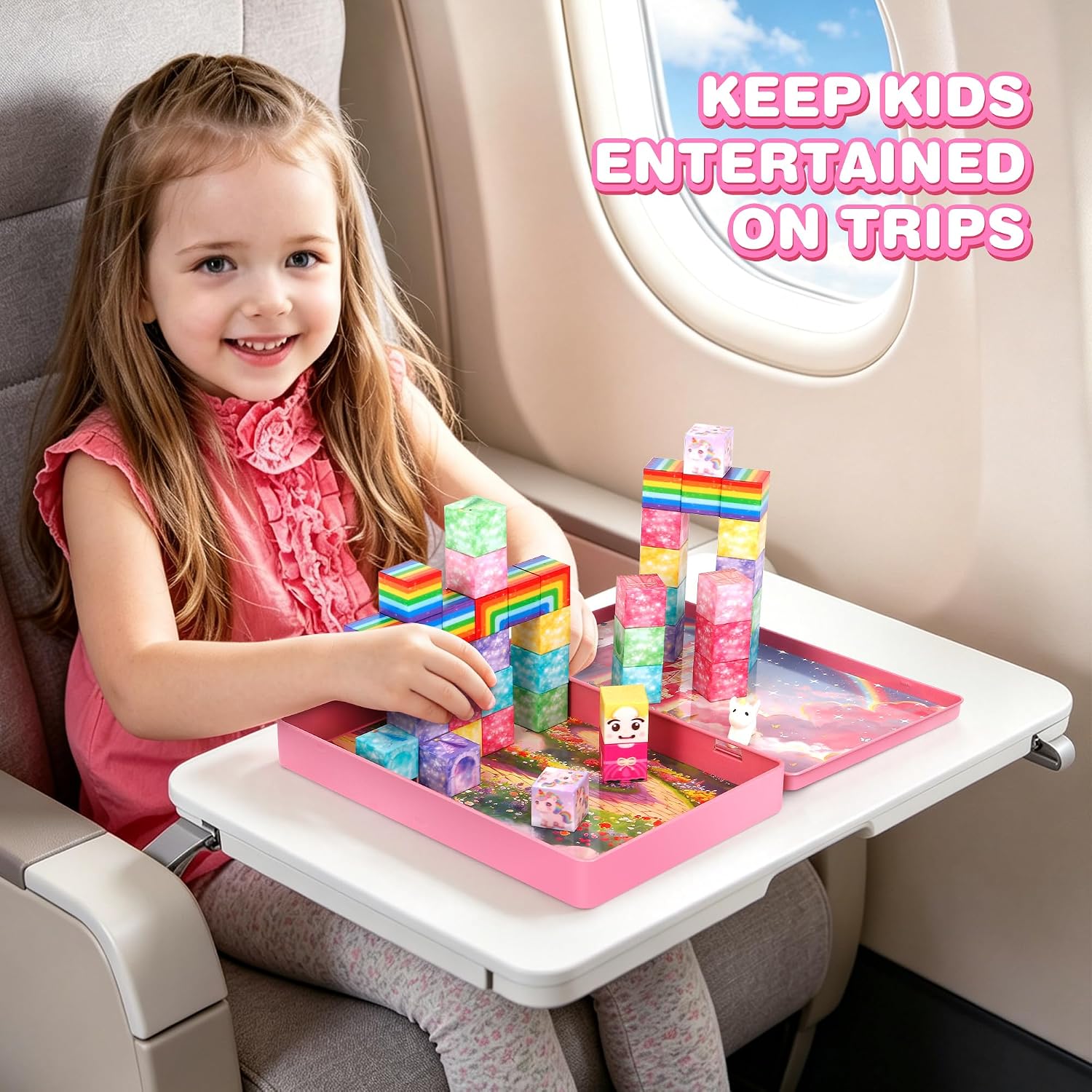 Detalle de Mini Magnetic Blocks Travel Set, 52-Piece Unicorn Building Cubes with Tin Case