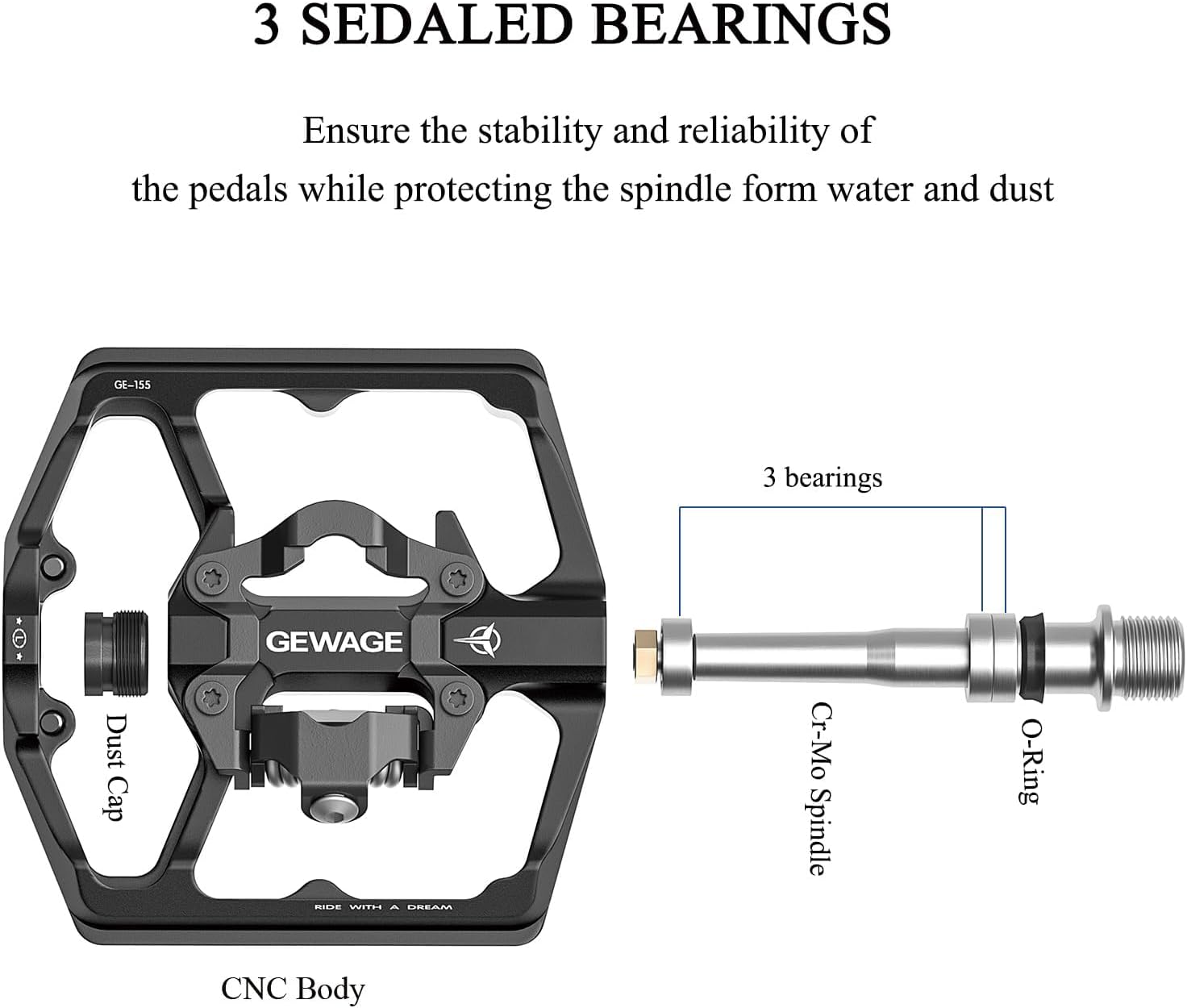 Thumbnail 3 de GEWAGE Pédales de vélo de montagne double face (plate + SPD) en format 9/16