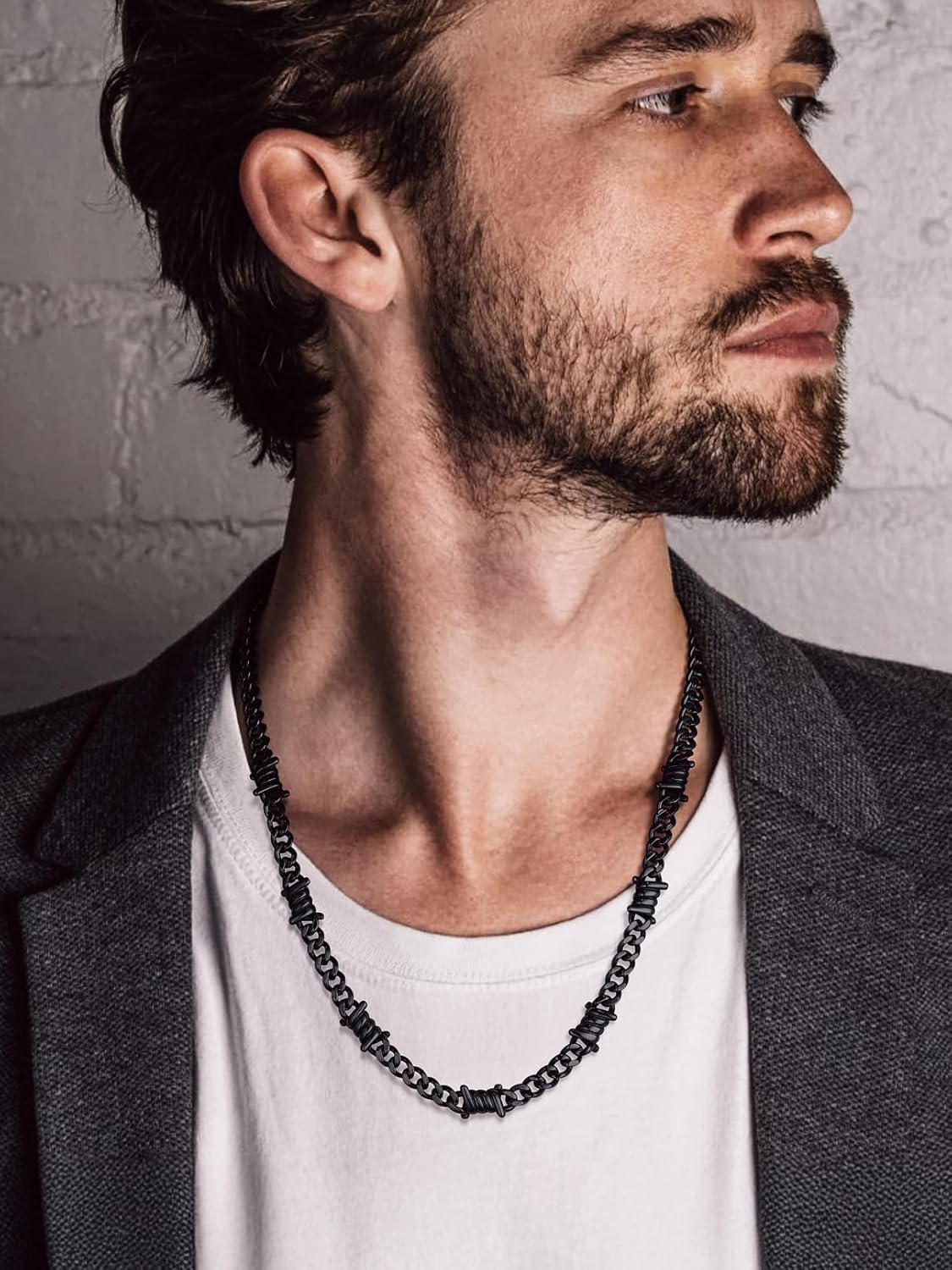Detalle 2 de Bandmax Herren Kette aus 316L Edelstahl mit Dornen-Panzerdesign (7/9 mm breit) – kubanische Hip-Hop Gliederkette