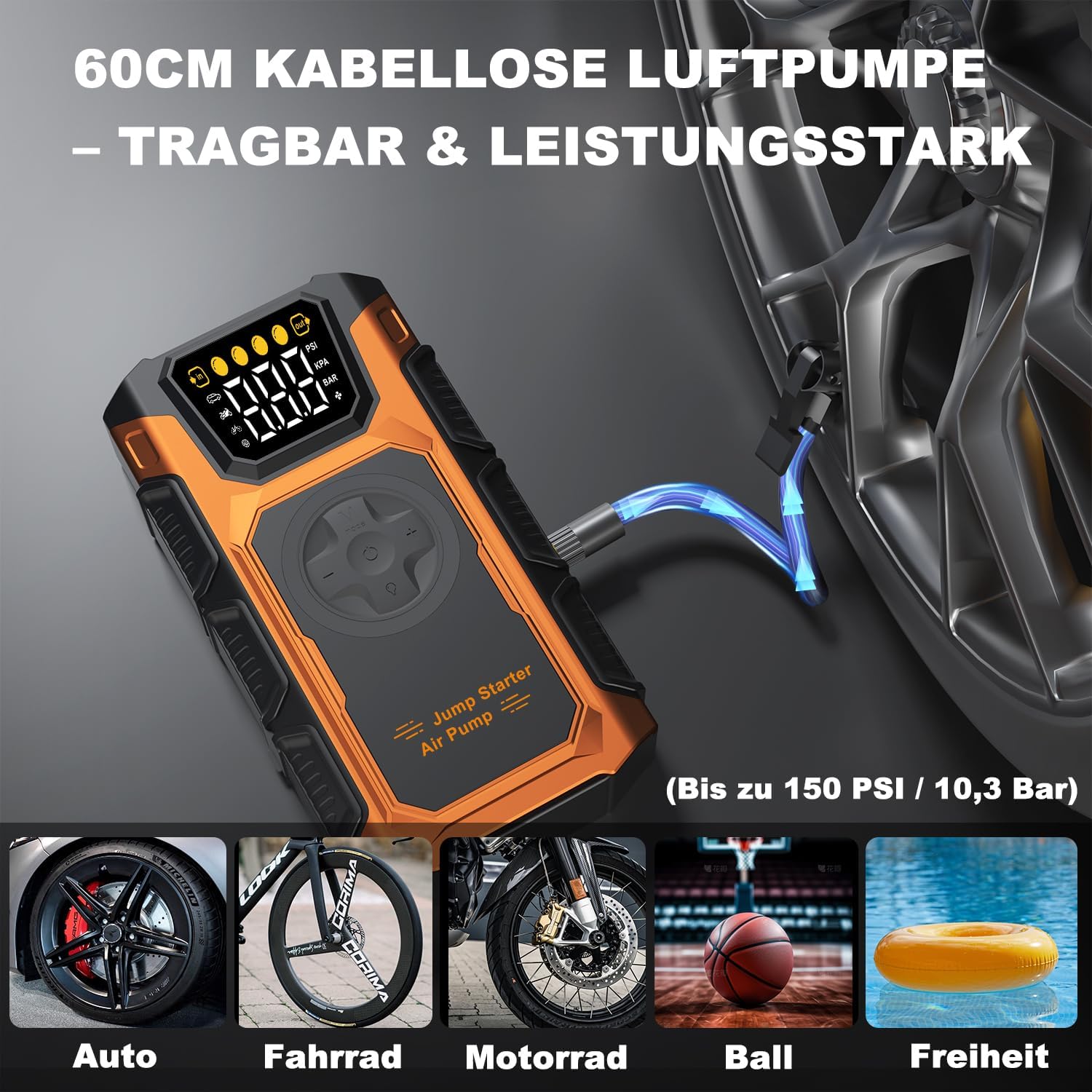 Detalle de 6000A Starthilfe-Powerbank 12V mit Kompressor ⛽
