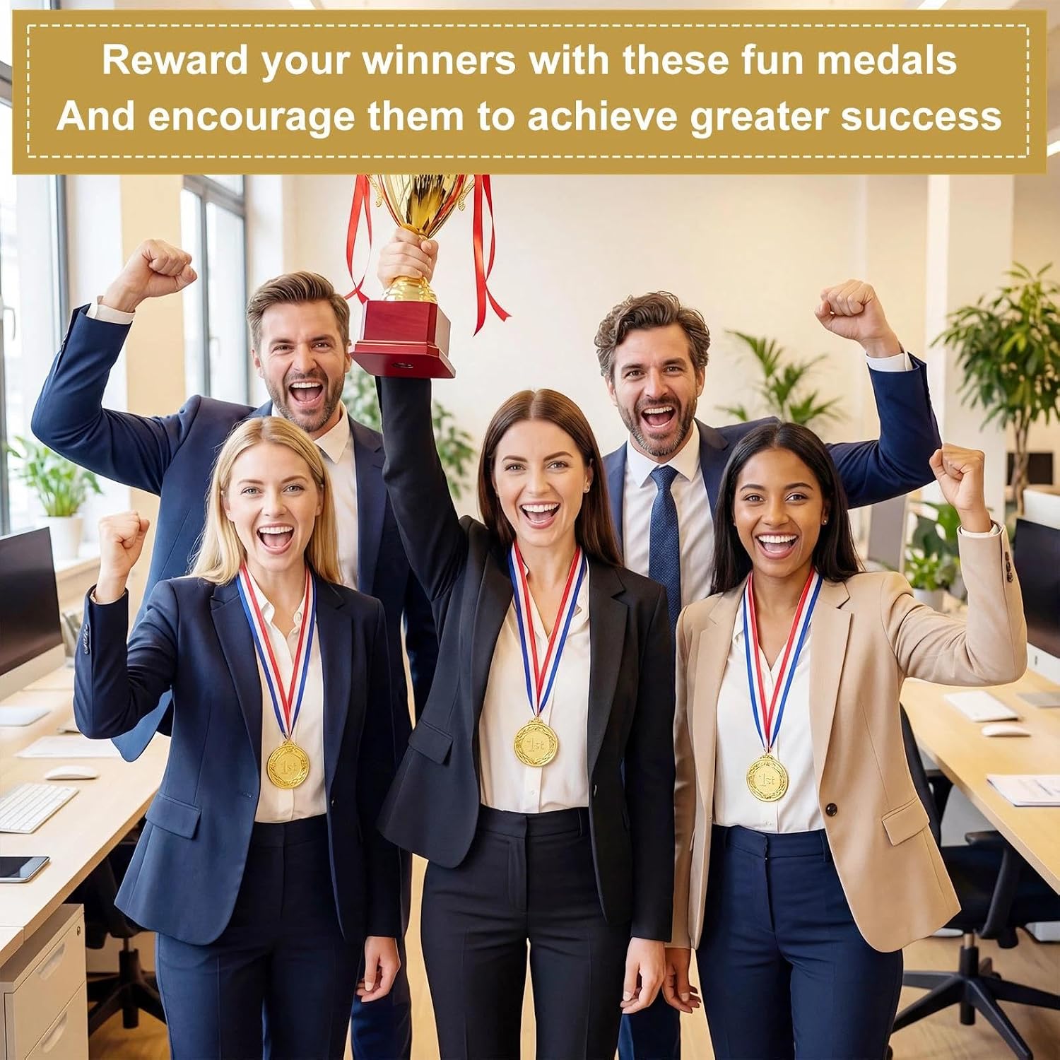 Detalle de Eulihent 12 Pack Gold Metal Medals for Children and Adults – 2 Inch with Ribbon