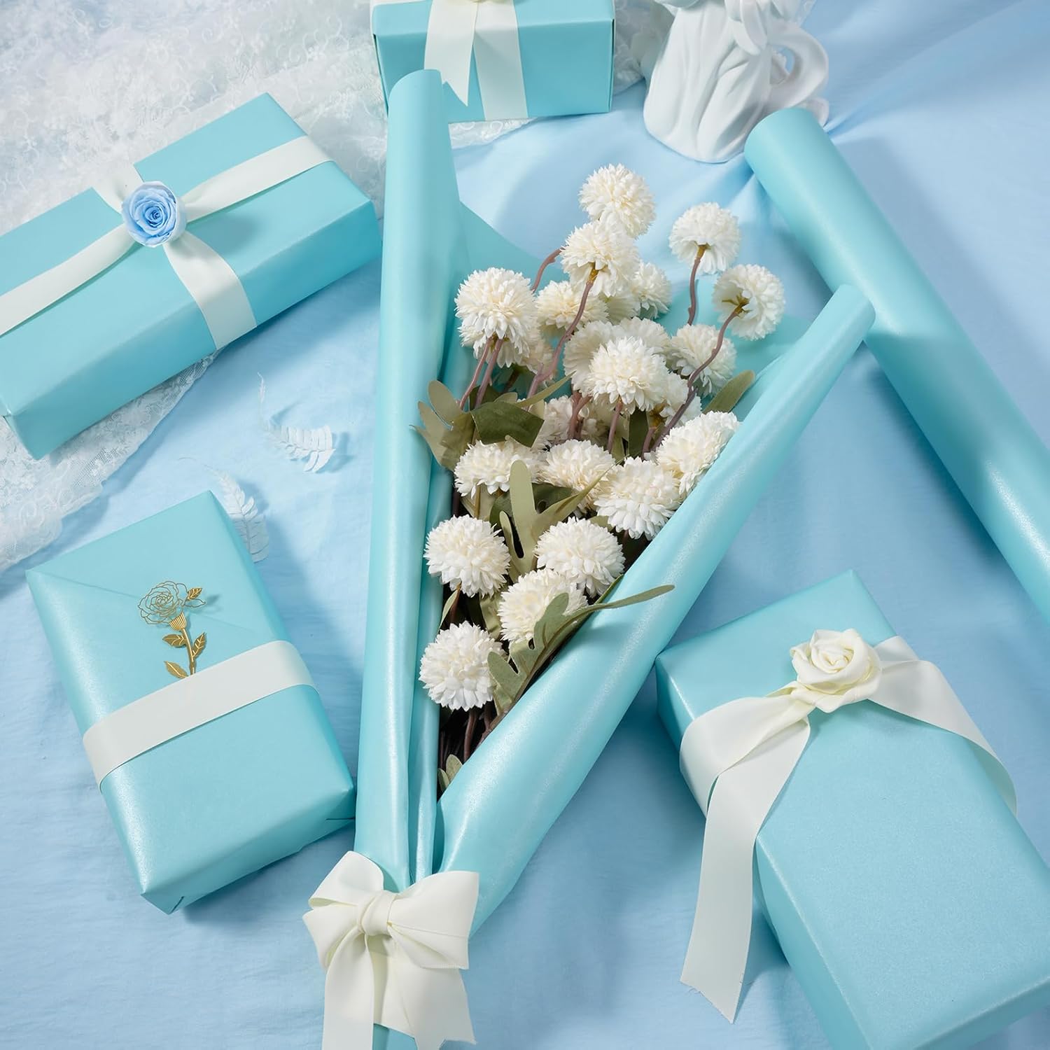 Thumbnail 5 de Blue Wrapping Paper Roll, Reversible Pearly-Lustre Gift Wrap Paper (43cm x 10m)