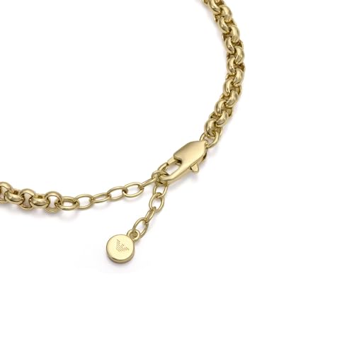 Detalle de Bracelet Emporio Armani pour femmes en acier inoxydable ou laiton, fini or et fermoir mousqueton doré