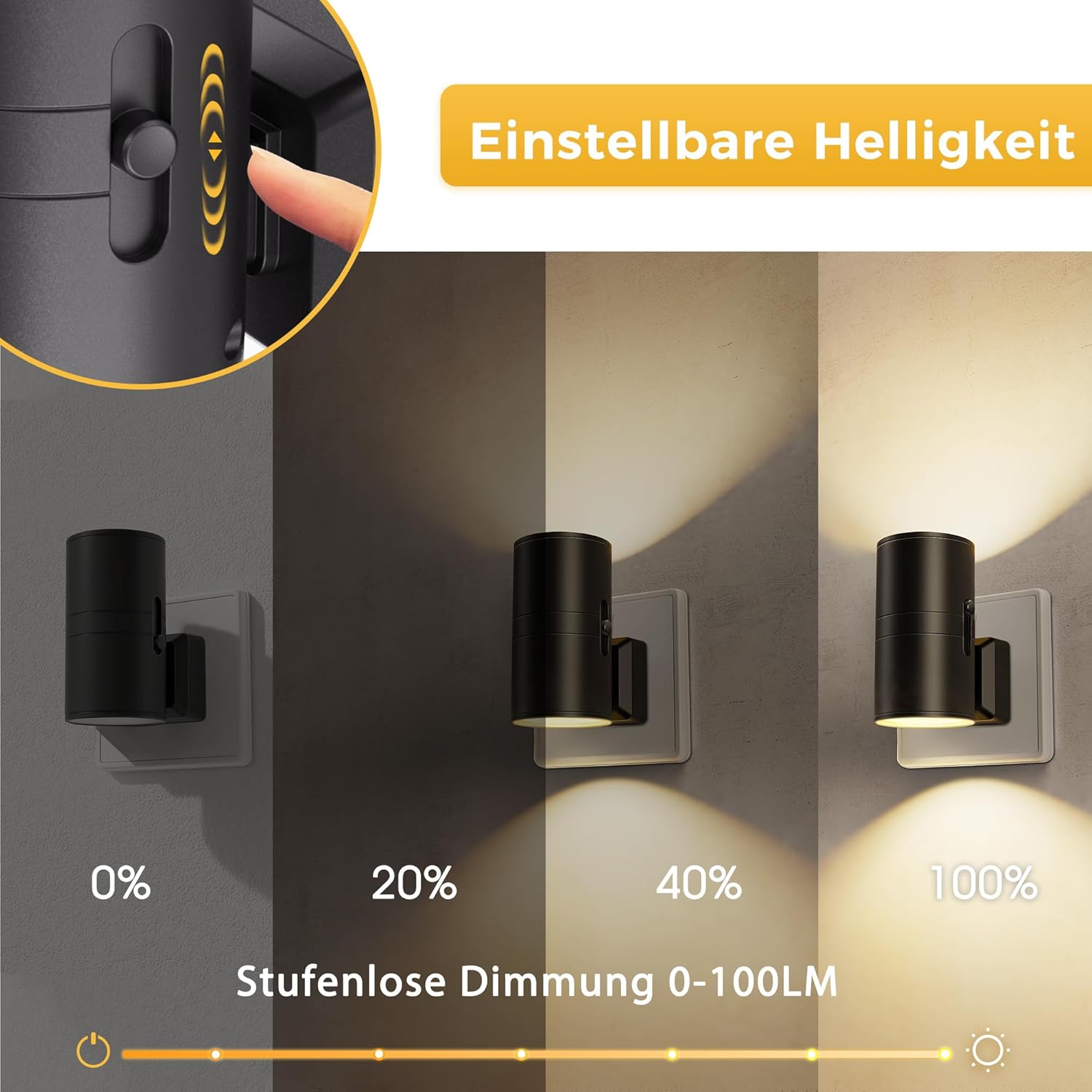Detalle de LOHAS-LED Nachtlicht Steckdose mit Dämmerungssensor, dimmbar (0–100 lm), 3000K warmweiß, schwarz