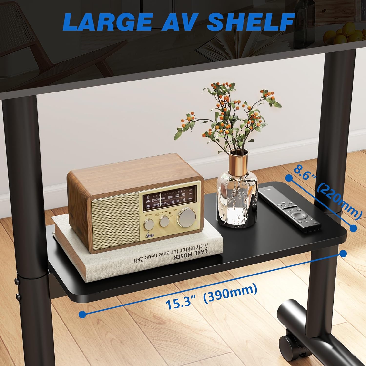 Thumbnail 3 de 5Rcom Mobile TV Stand on Wheels with Height Adjustment, Large Tray and Dual-Post Support (Up to 50kg, Max VESA 400x400)