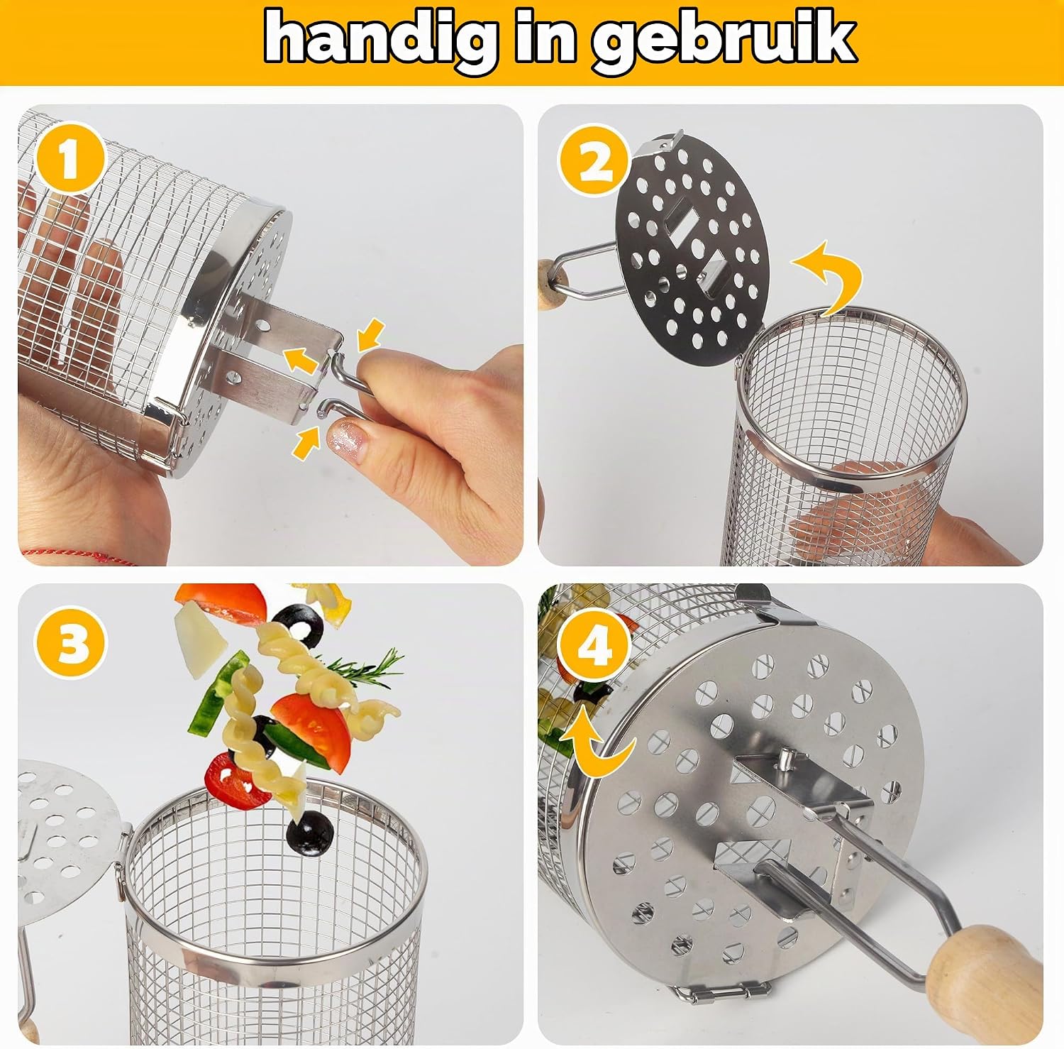 Detalle de LIAILA 7-delige grillmandset van 304 RVS met afneembare greep