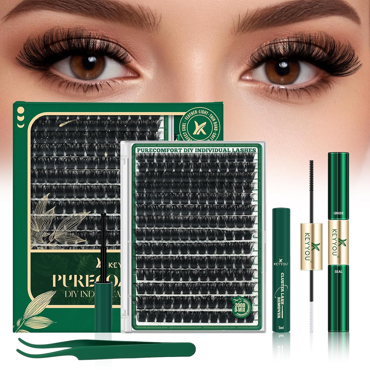 Detalle de KEYYOU Lash Clusters Kit 182pcs 200D D Curl