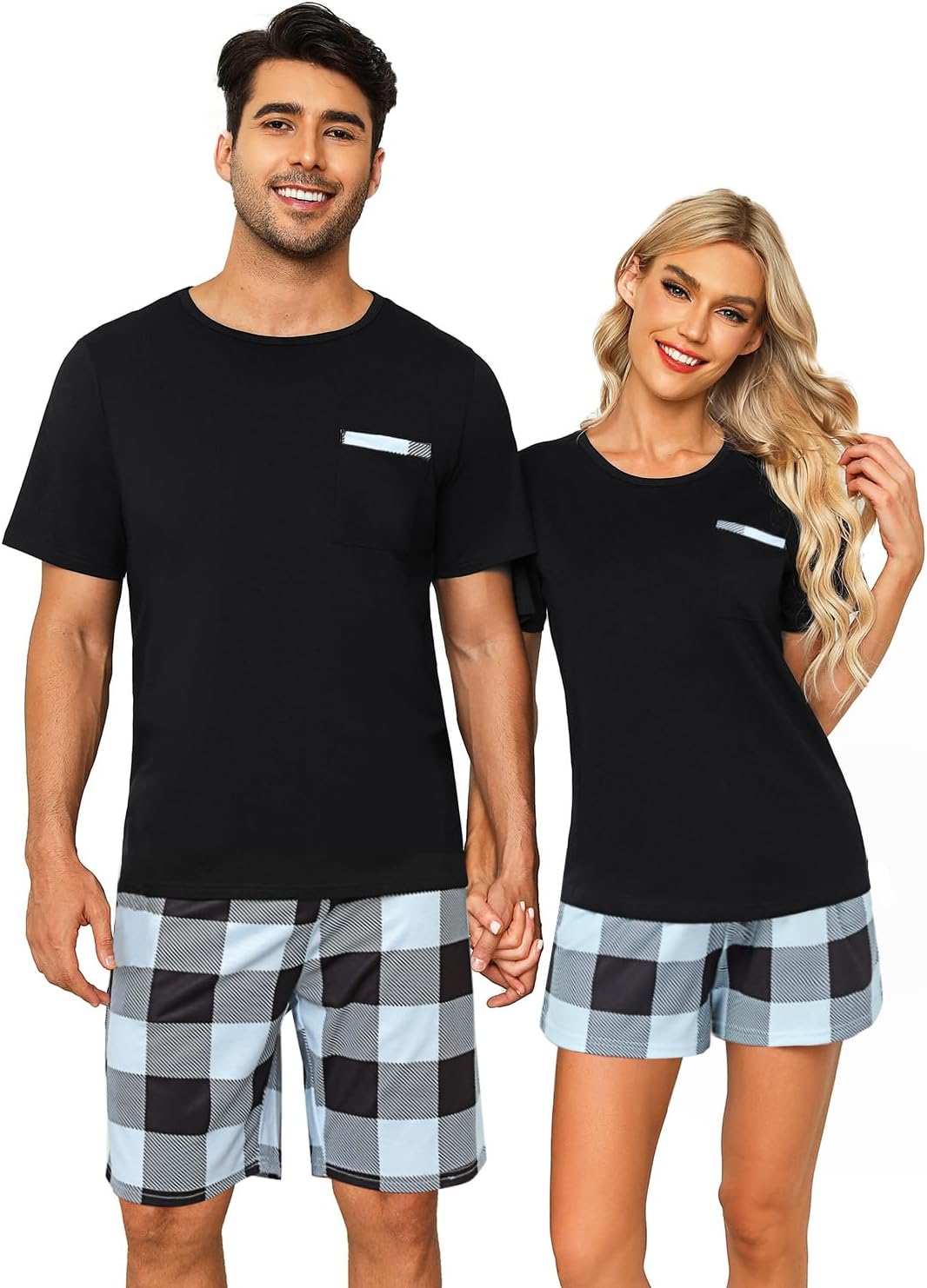 Detalle de SPKPKEY 2026 Neuer Paar-Pyjamas Baumwoll-Loungewear-Set Kurzarm-Oberteil & Shorts – Weiche Schlafmode