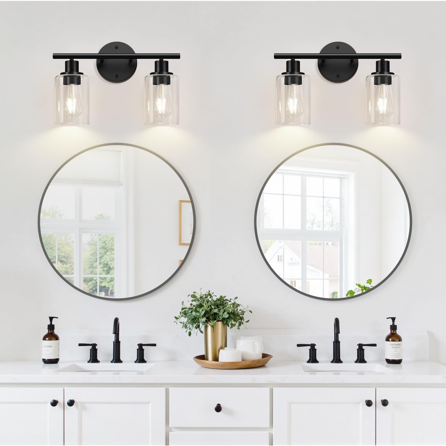 Thumbnail 6 de Zarbitta LTW077 2-Light Vanity Light, Matte Black with Clear Glass Shades