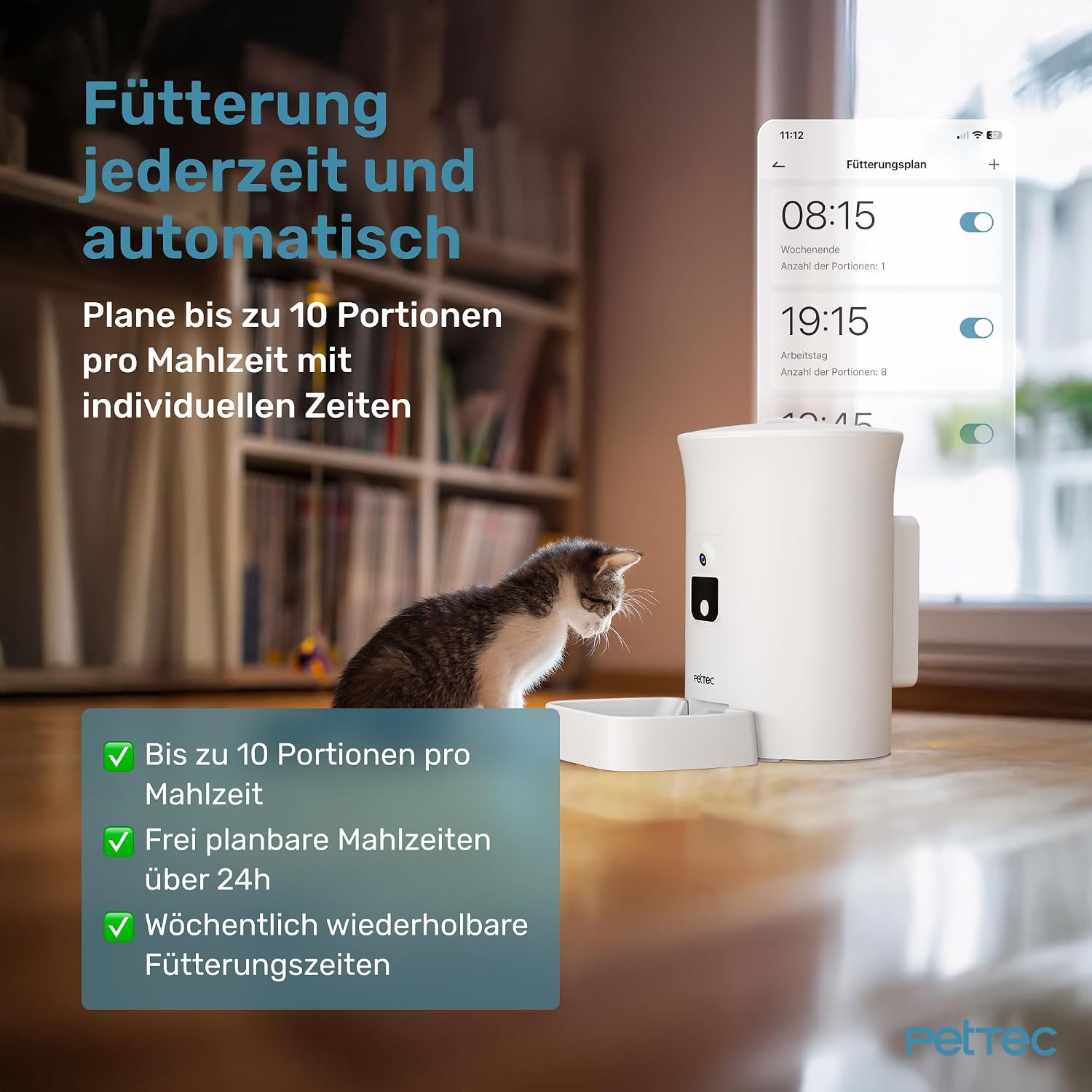 Detalle de PetTec – Pet Cam Buddy Futterautomat 8L mit WLAN und App-Steuerung