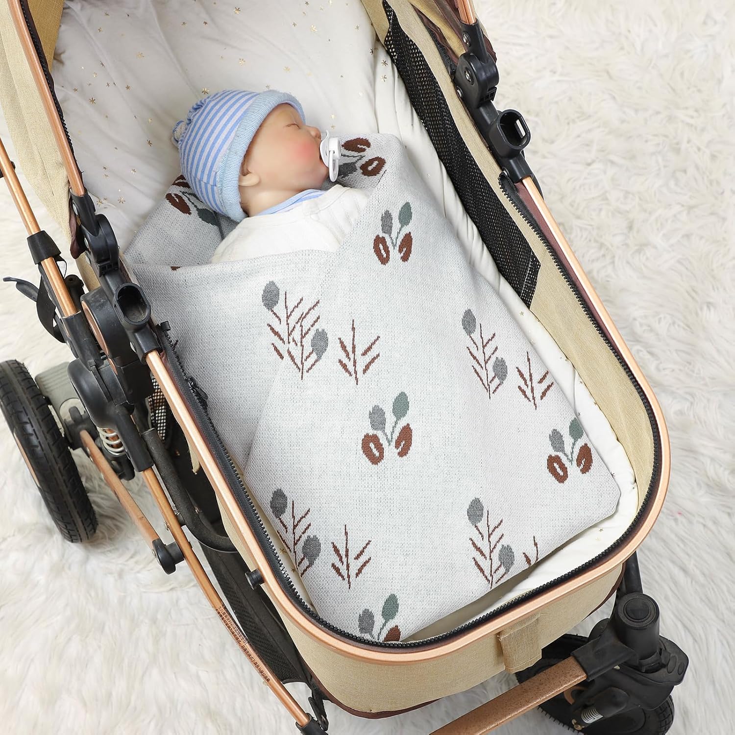 Thumbnail 3 de 100% cotton newborn baby blanket by DovFanny (100 x 80 cm) for prams, Moses baskets and swaddling