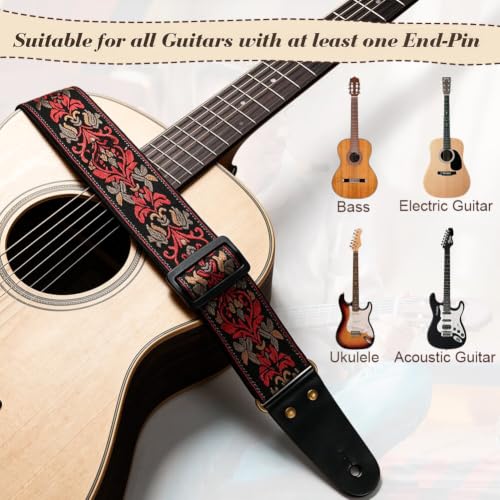 Thumbnail 5 de Aucuu Tracolla per Chitarra: cinghia in cotone regolabile con estremità in pelle e accessori inclusi