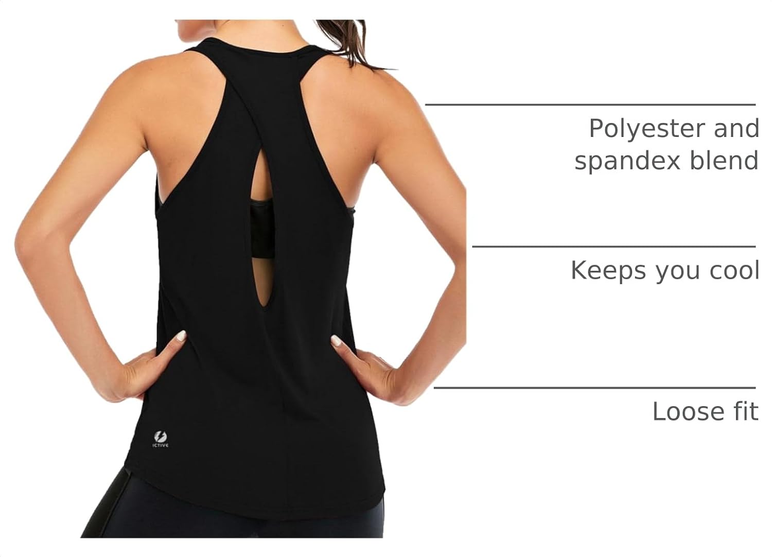 Detalle 2 de ICTIVE Women’s Cross Back Backless Workout Tops (Racerback Tank, Keyhole Detail)